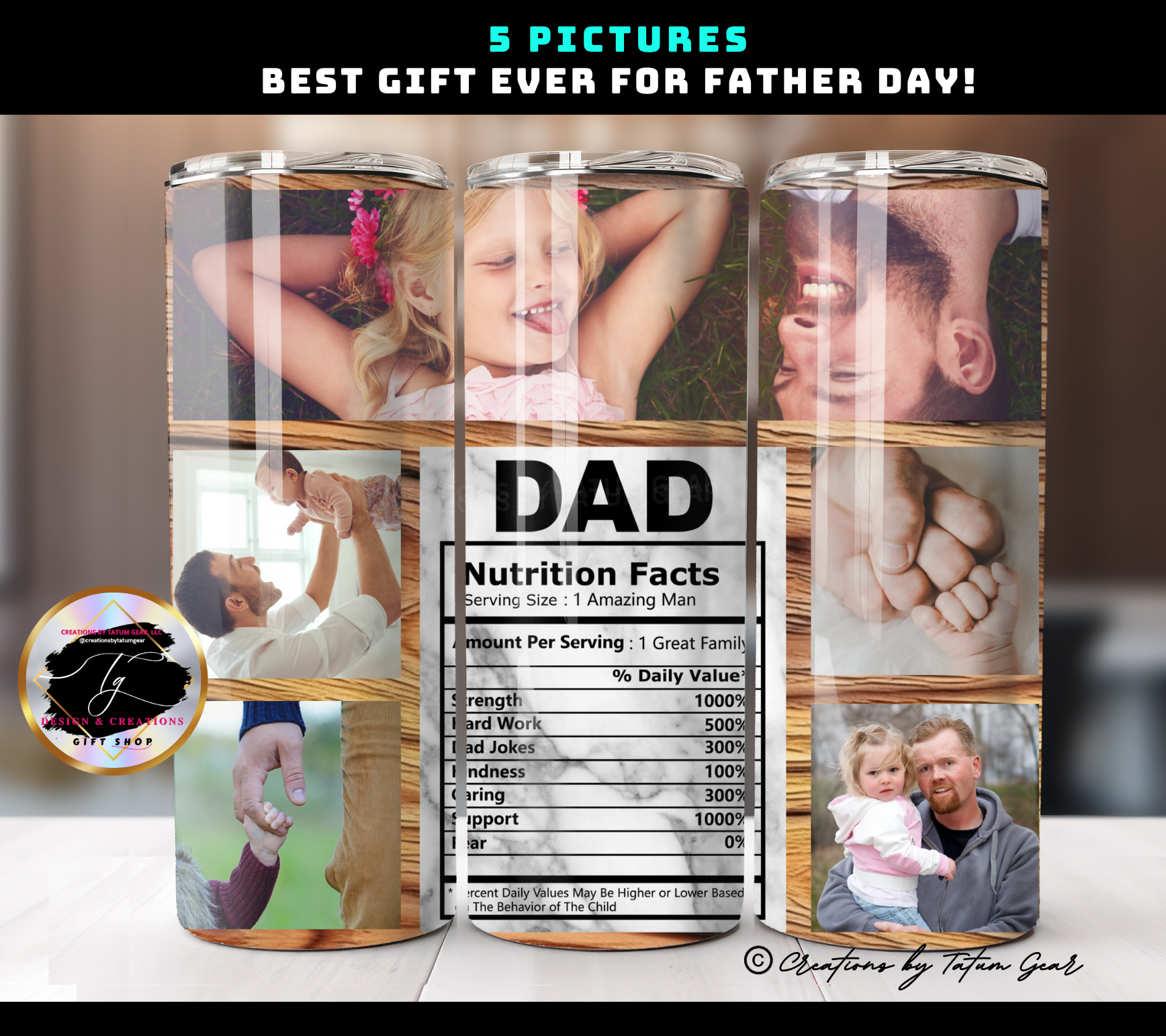 Custom 5-Photo Dad Tumbler - 20oz Father's Day Keepsake
