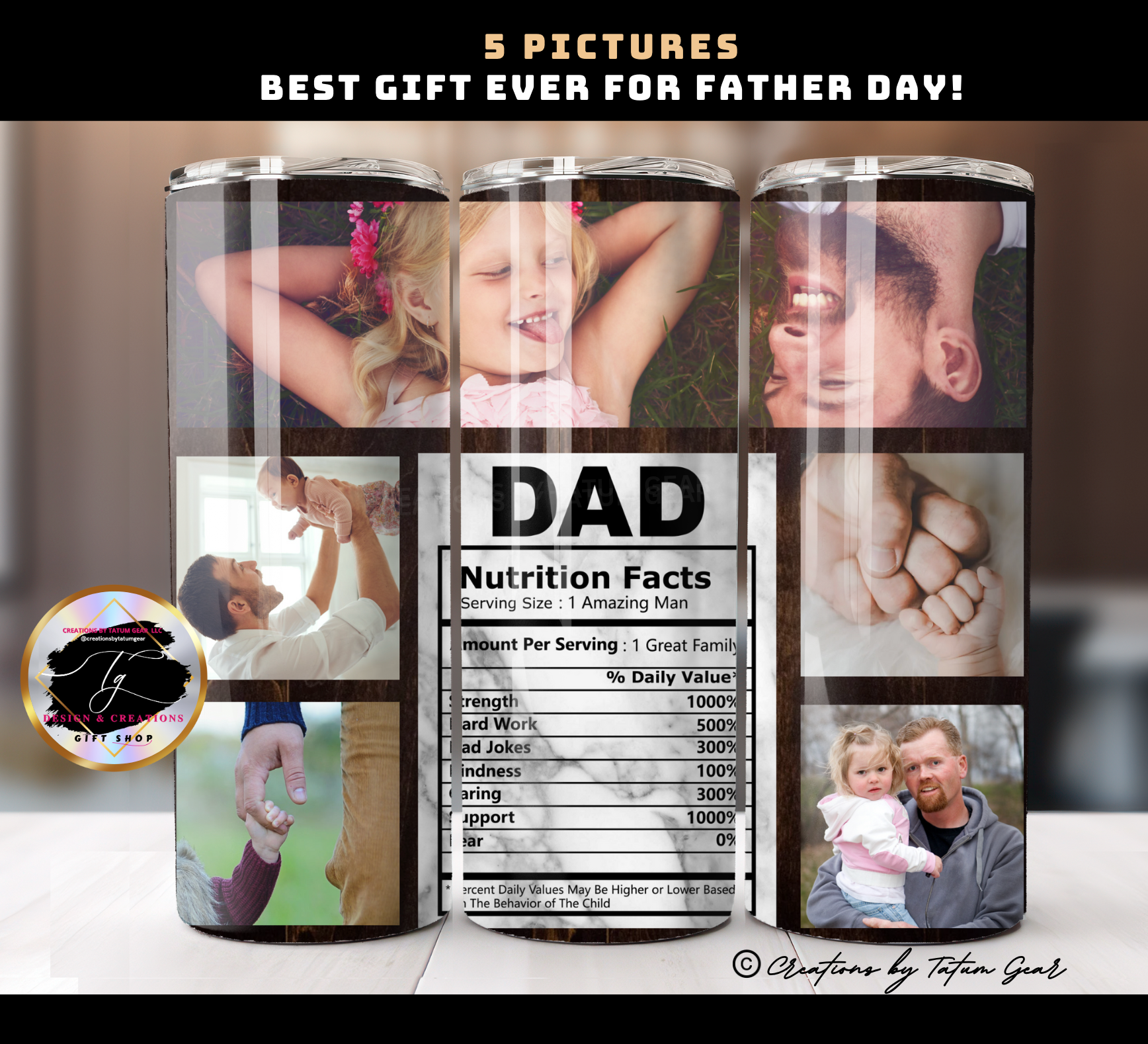 Custom 5-Photo Dad Tumbler - 20oz Father's Day Keepsake