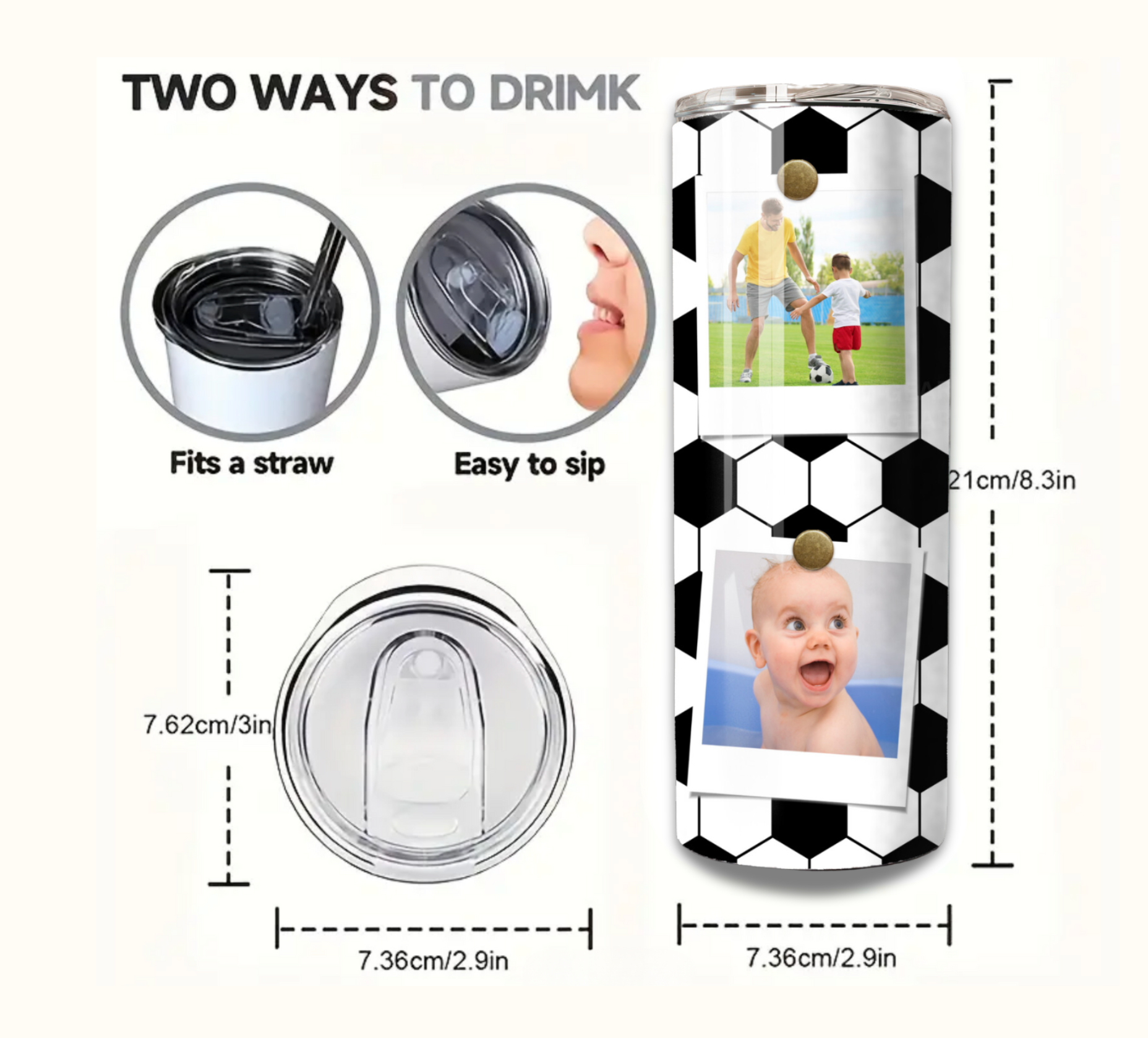 Custom 6-Photo Football Tumbler - 20oz Sports Gift