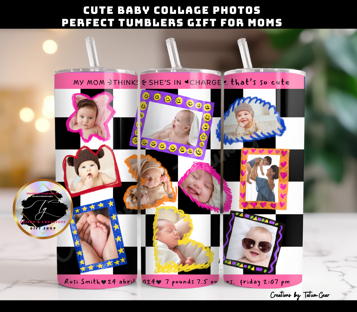 Custom 10-Photo Baby Tumbler - 20oz Mother's Day Gift