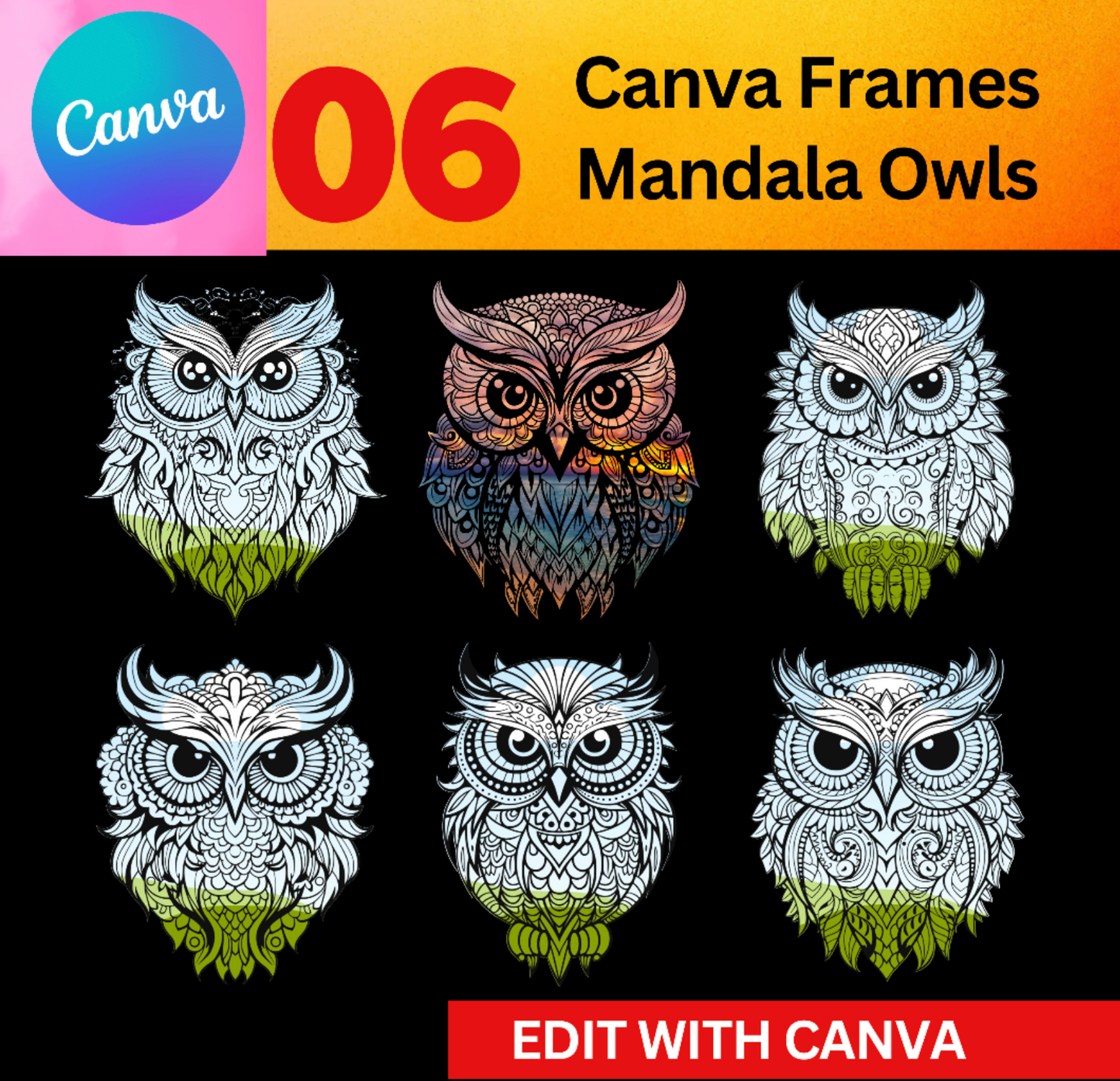 Canva Frames - Mandala Owls
