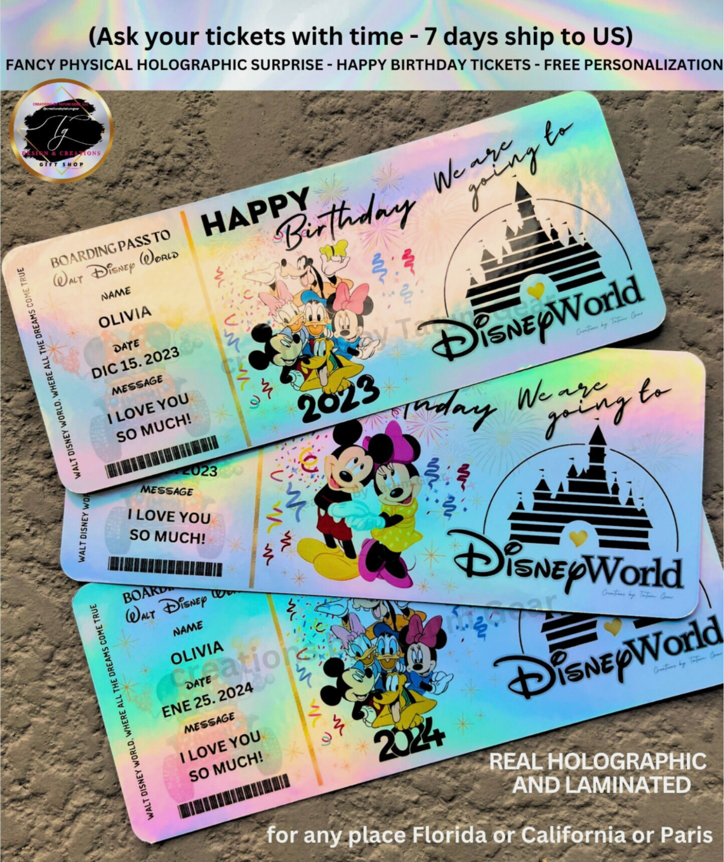 Premium Holographic Birthday Surprise Ticket – Personalized Disney Reveal!