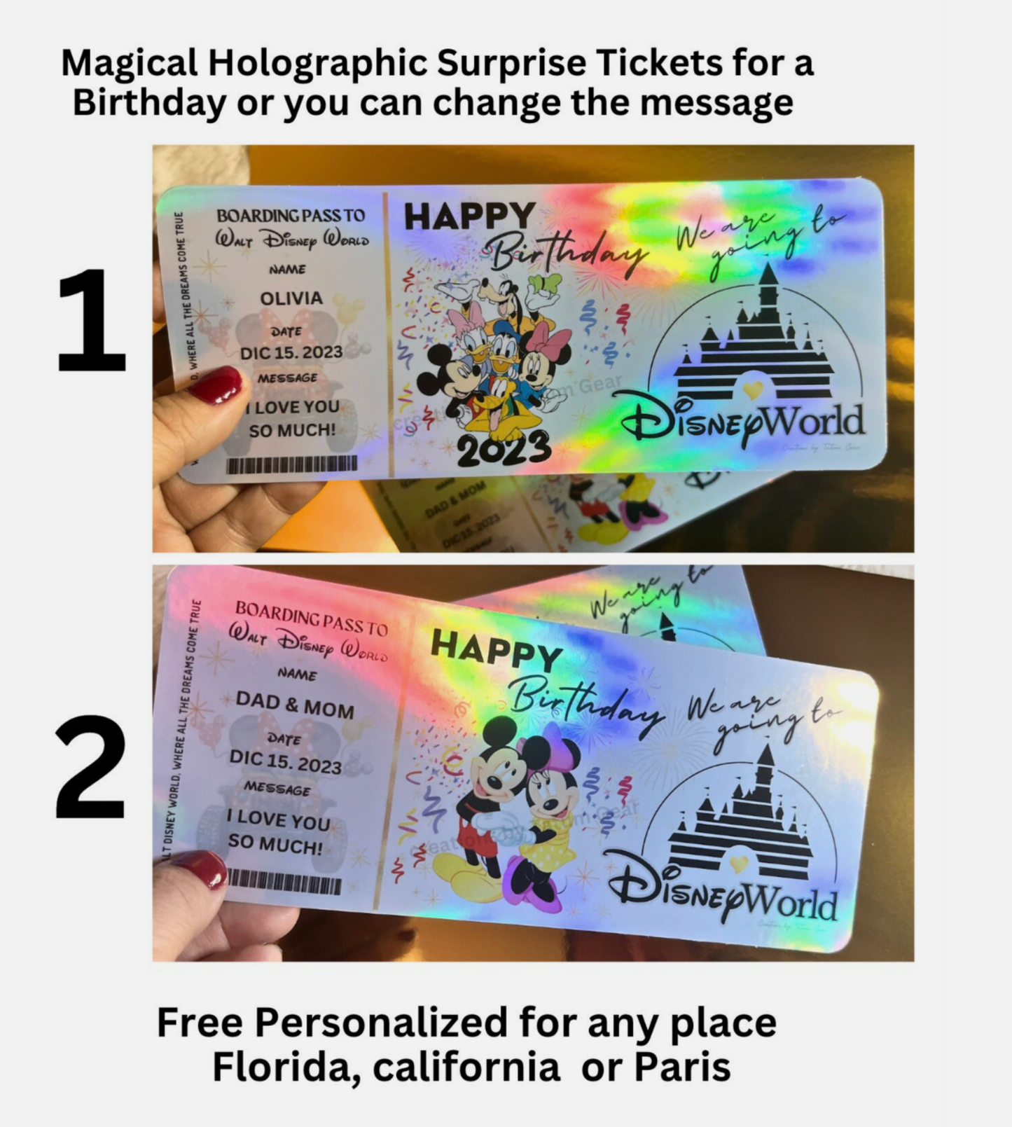Premium Holographic Birthday Surprise Ticket – Personalized Disney Reveal!