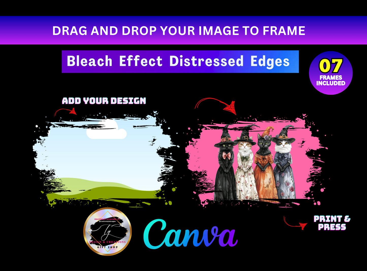 Canva Frames β Horizontal Distressed | Drag & Drop Templates