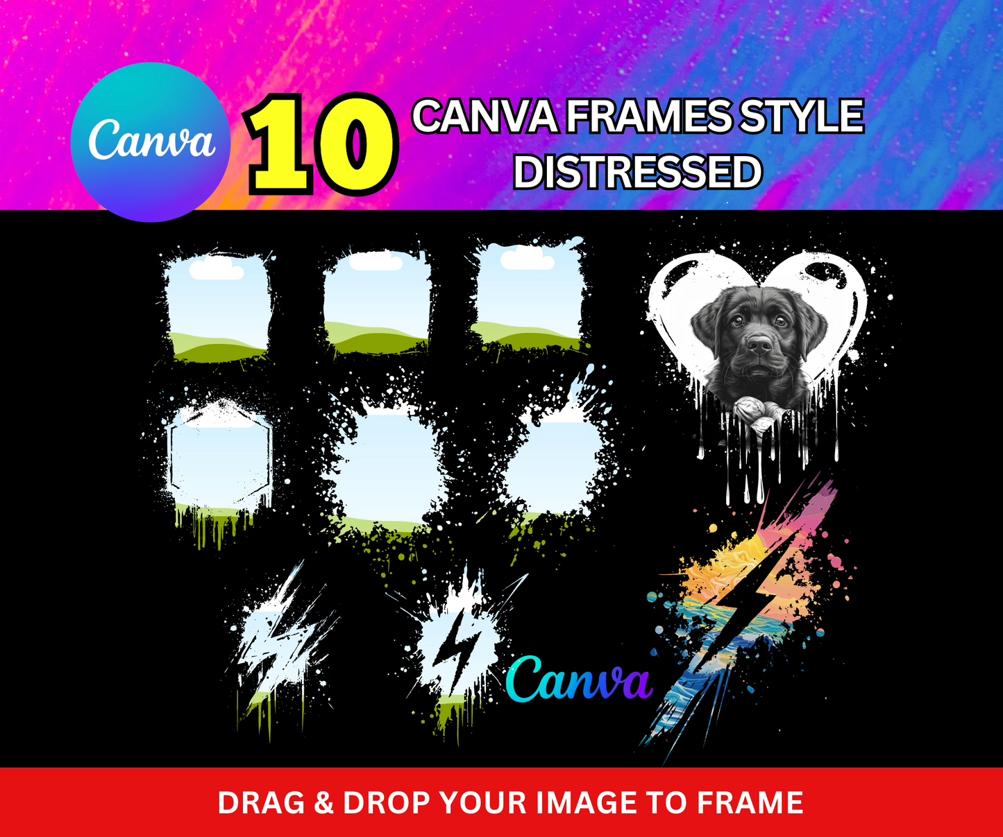Distressed Canva Frames – Editable Divider Tabs | Instant Download