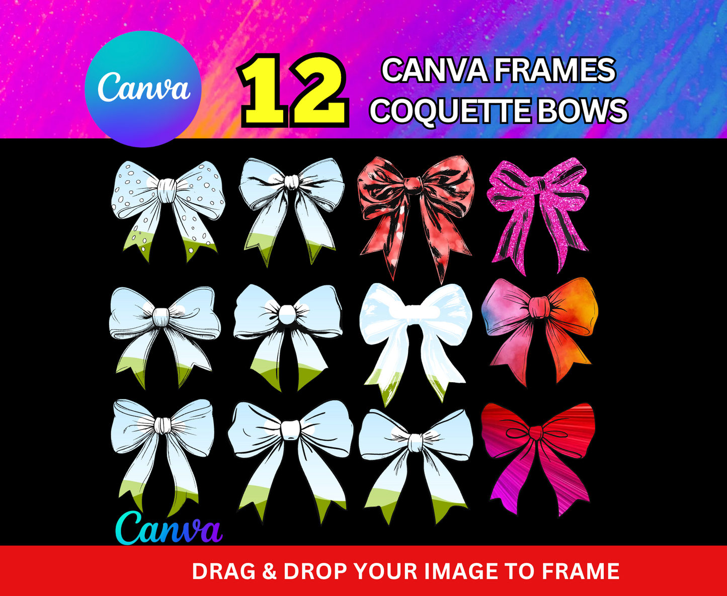 Coquette Bows Canva Frames β Editable Drag & Drop Design