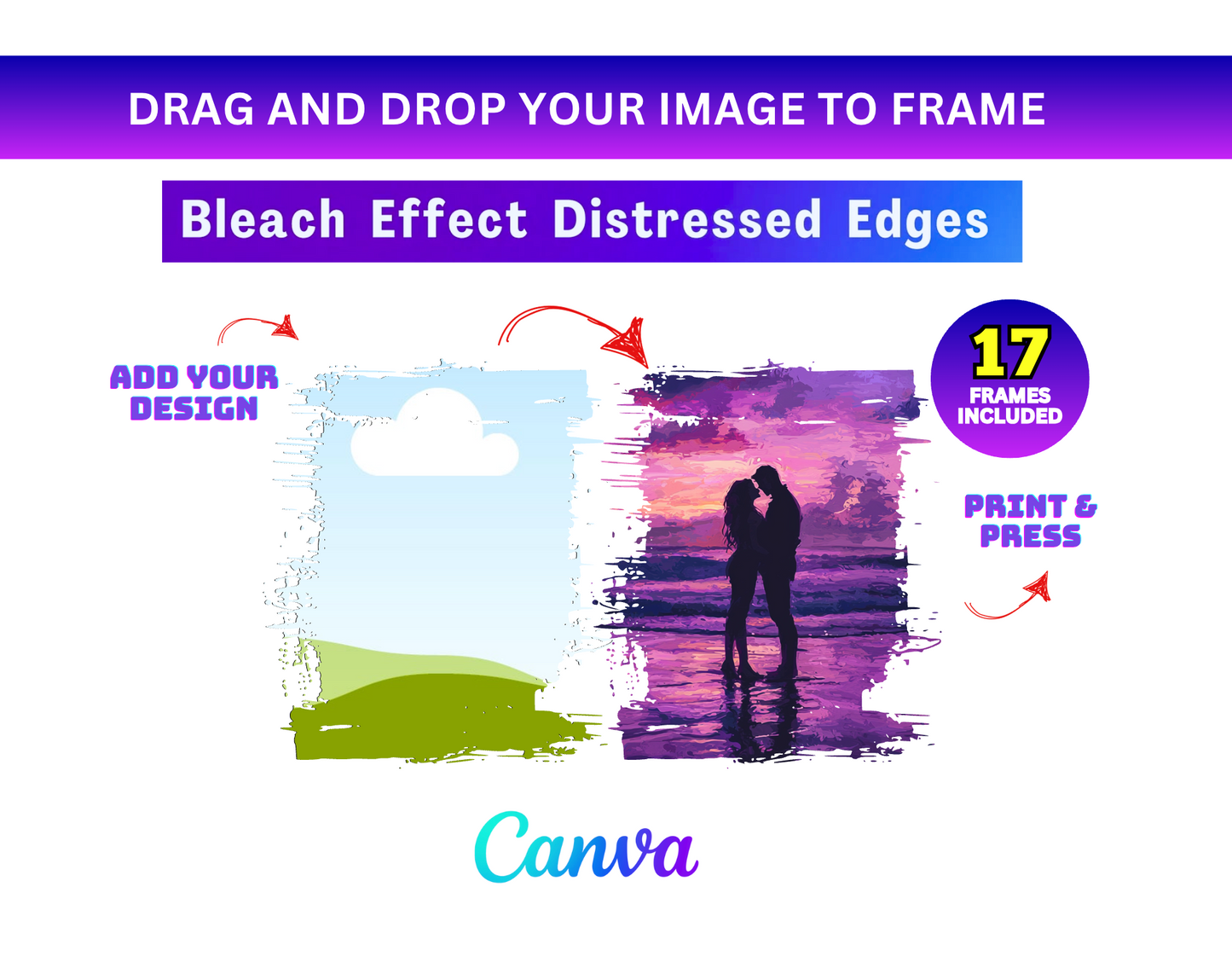 Bleach Effect Canva Frames – Drag & Drop Editable Layouts | Instant Download