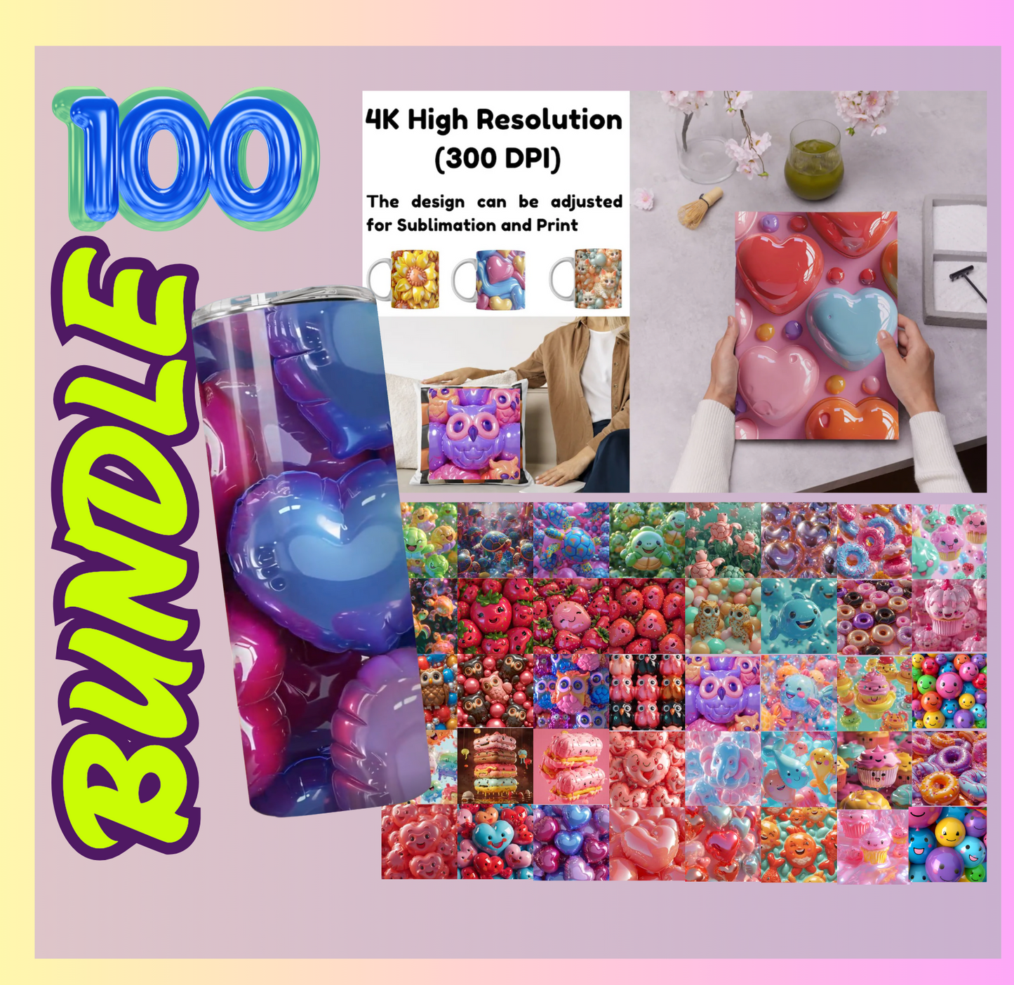 100 Bundle Seamless 3D Patterns – High-Res JPGs | Instant Download + Commercial Use