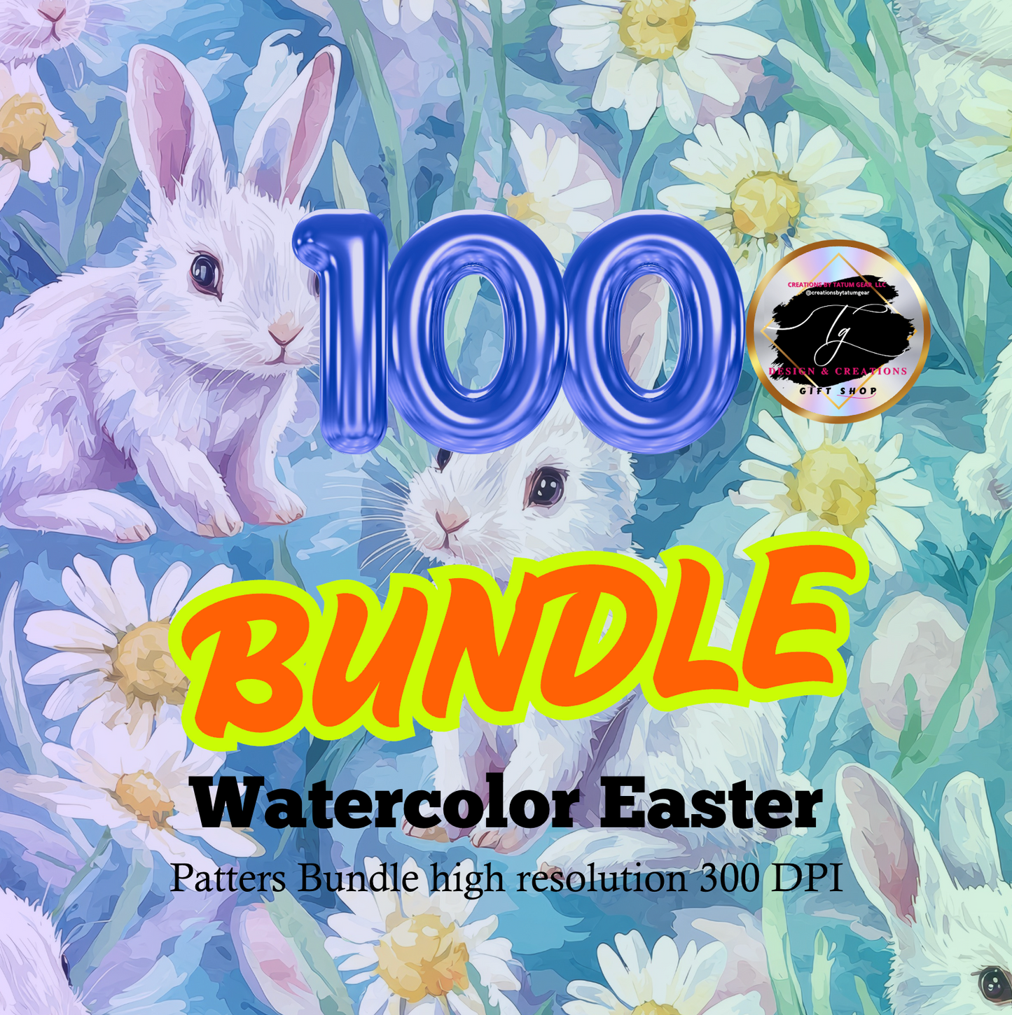 100 Watercolor Easter & Spring Patterns – Bunny & Floral Digital Paper Bundle (300 DPI)