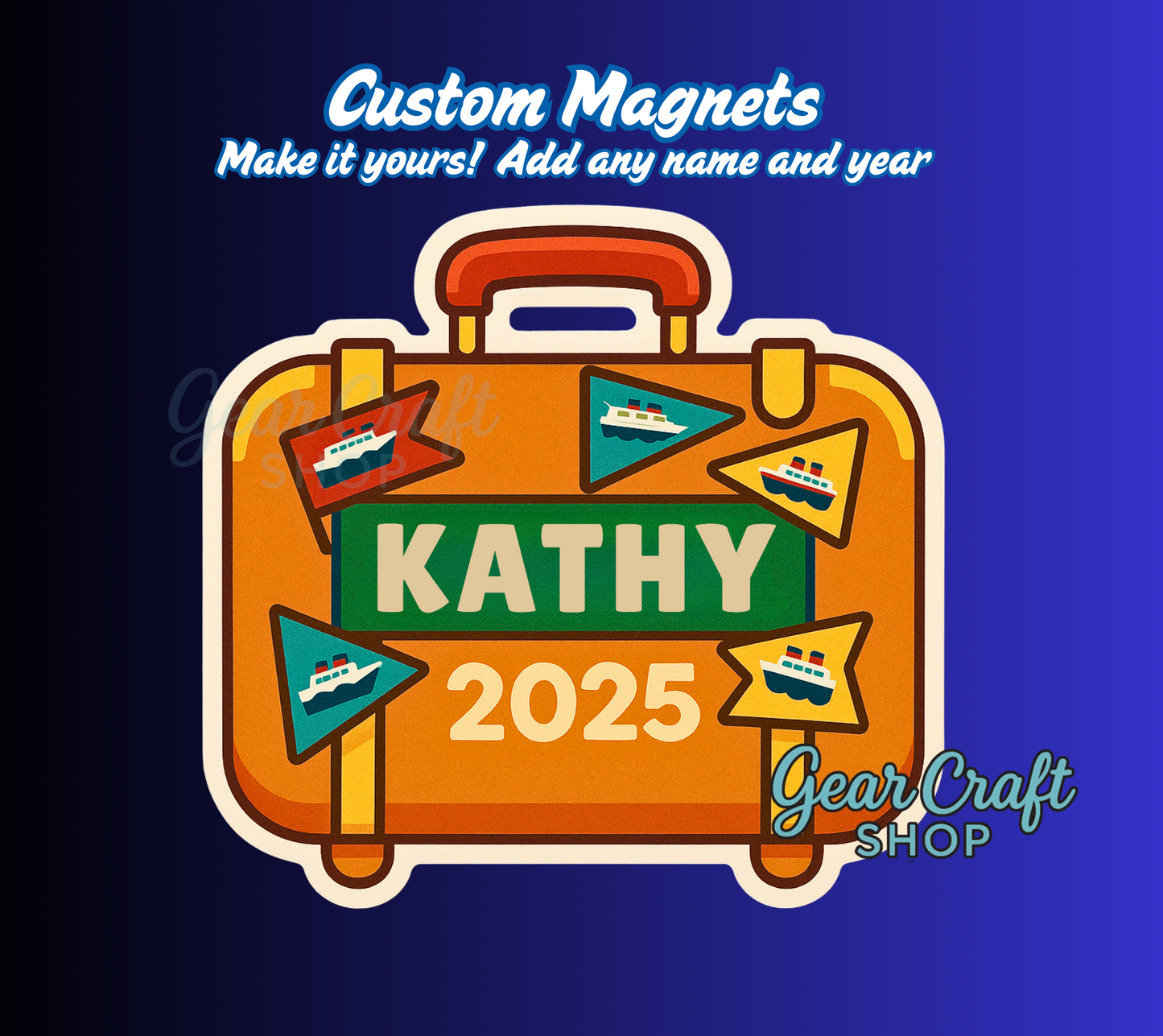 Custom Cruise Suitcase Magnet – Personalized Name & Year | Cruise Door, Fridge, Locker Decor