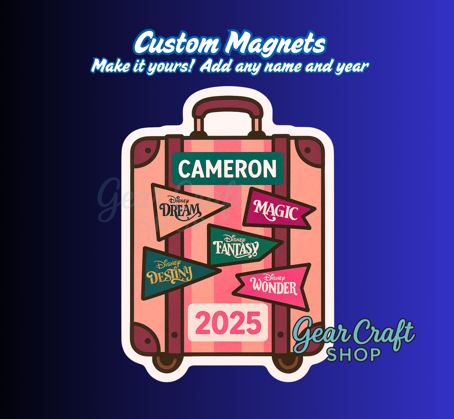 Custom Cruise Suitcase Magnet – Personalized Name & Year | Cruise Door, Fridge, Locker Decor