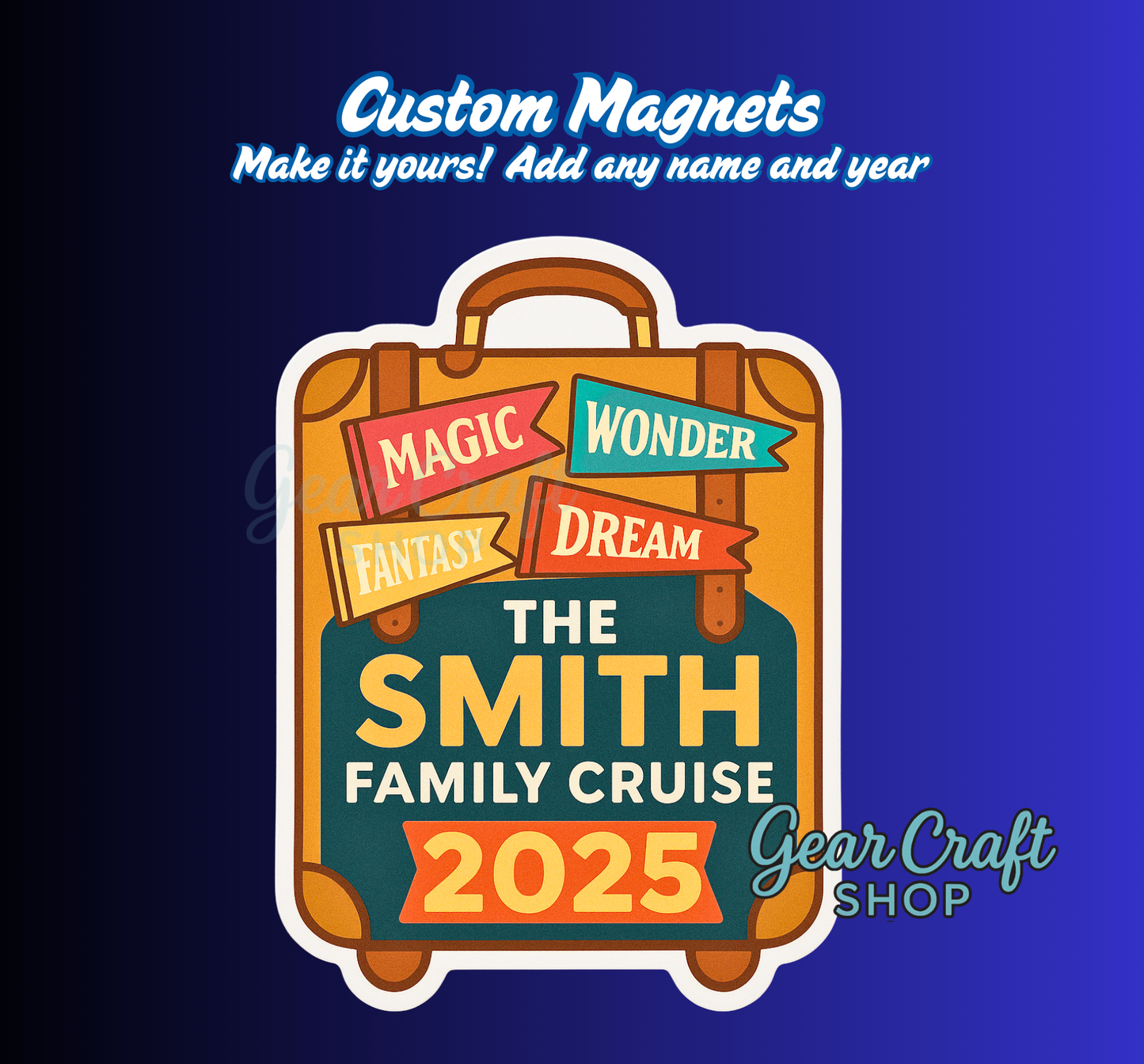 Custom Cruise Suitcase Magnet – Personalized Name & Year | Cruise Door, Fridge, Locker Decor