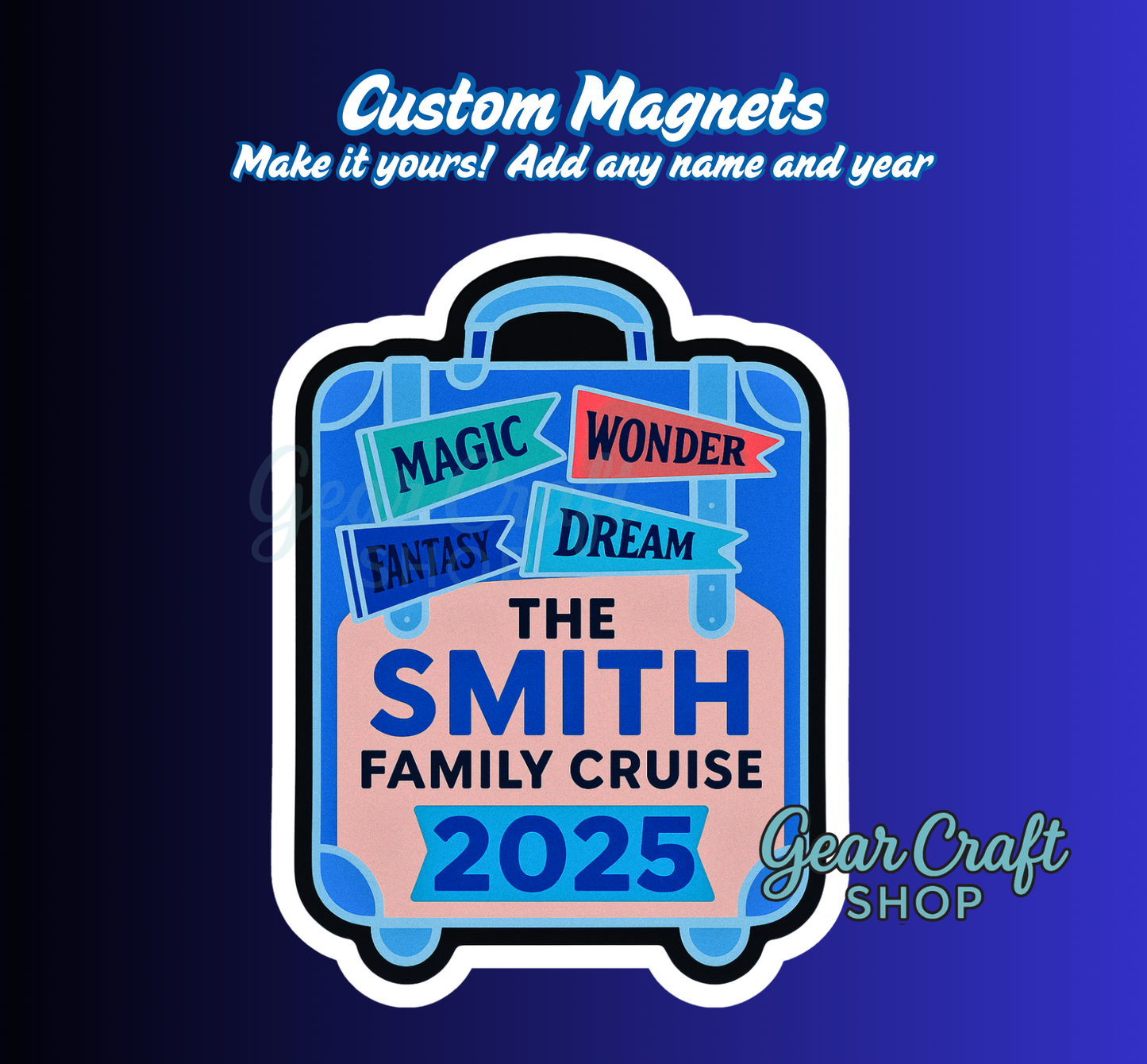 Custom Cruise Suitcase Magnet – Personalized Name & Year | Cruise Door, Fridge, Locker Decor