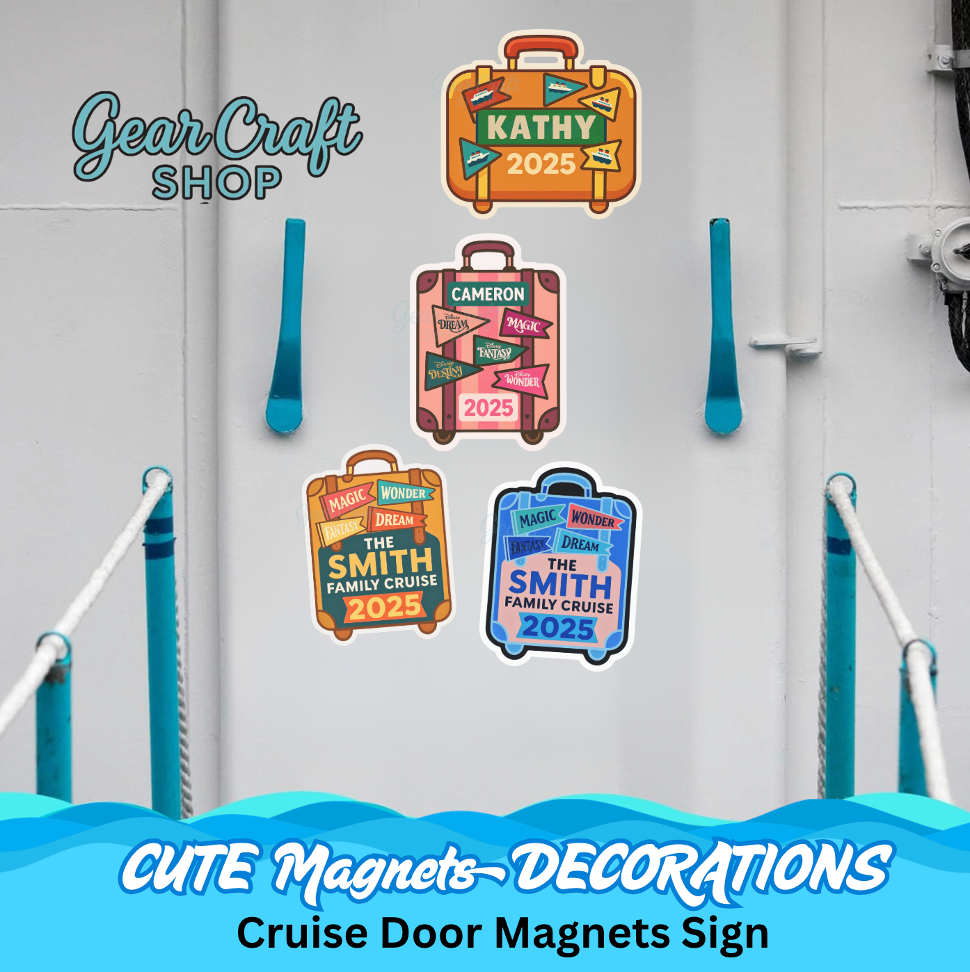 Custom Cruise Suitcase Magnet – Personalized Name & Year | Cruise Door, Fridge, Locker Decor