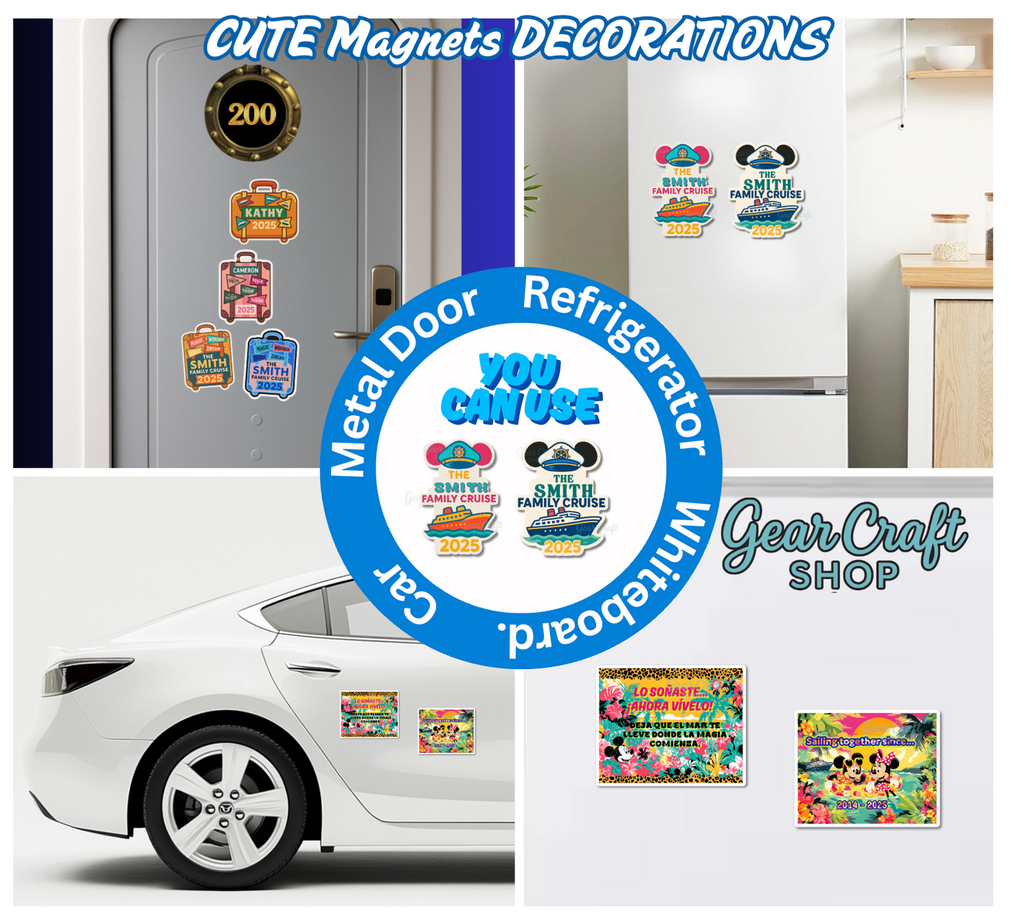 Cute Cruise Door Magnet – Personalized Family Name | 3 Sizes | Disney-Inspired Cruise Decor