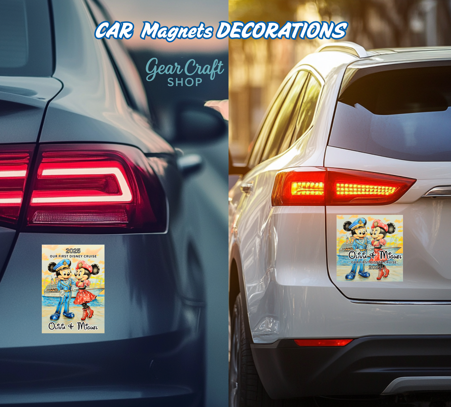 Personalized Disney Cruise Door Magnets – Cute Cruise Keepsake – Set of 1 or 3 – Custom Artwork by Gear Craft Shop