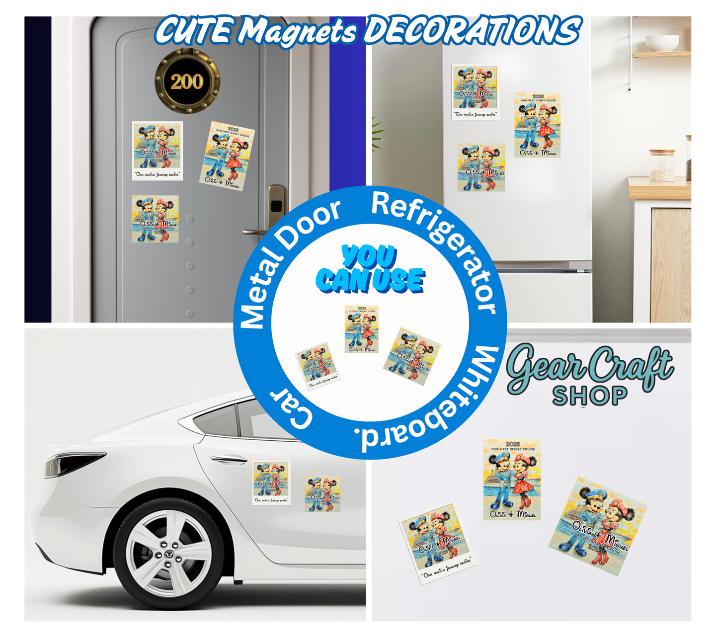Personalized Disney Cruise Door Magnets – Cute Cruise Keepsake – Set of 1 or 3 – Custom Artwork by Gear Craft Shop