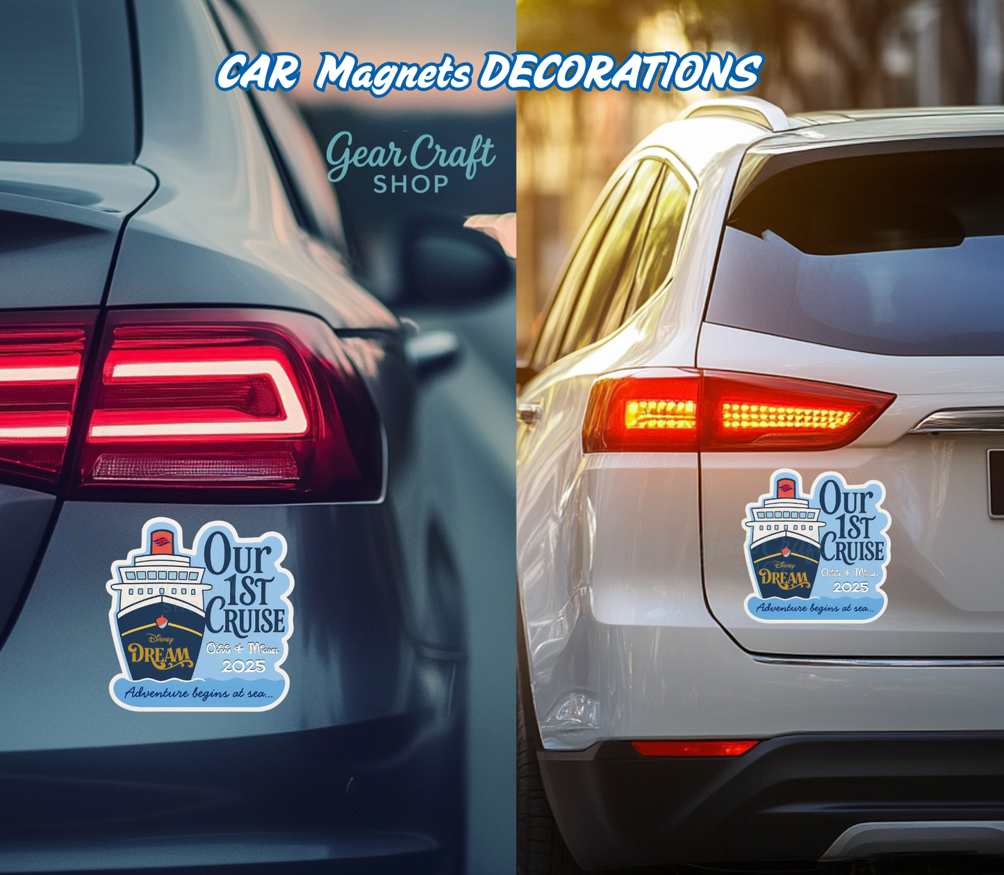 Personalized Cruise Door Magnets – Our First Cruise Keepsake – Magic, Wonder, Fantasy, Dream & More