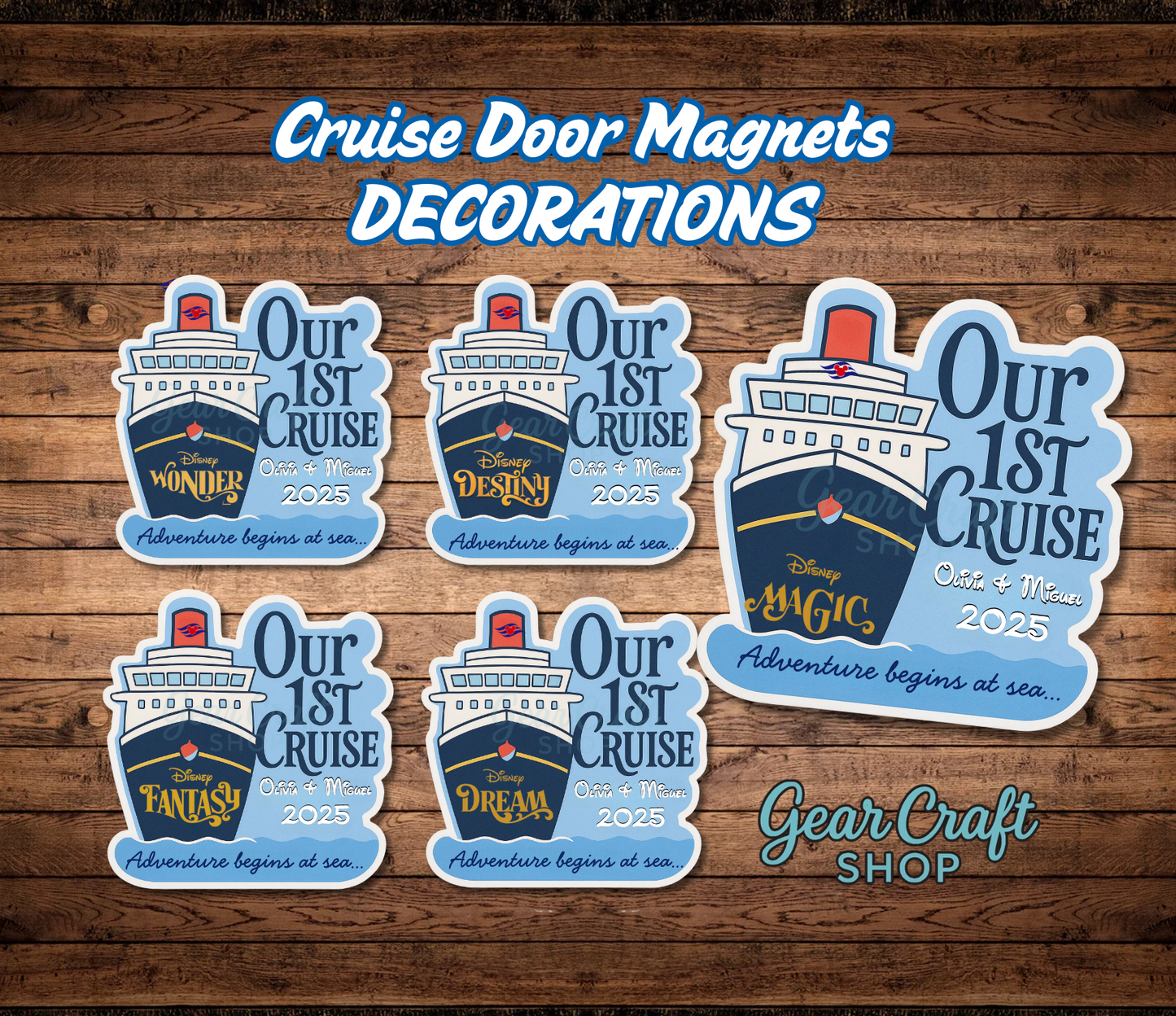 Personalized Cruise Door Magnets – Our First Cruise Keepsake – Magic, Wonder, Fantasy, Dream & More