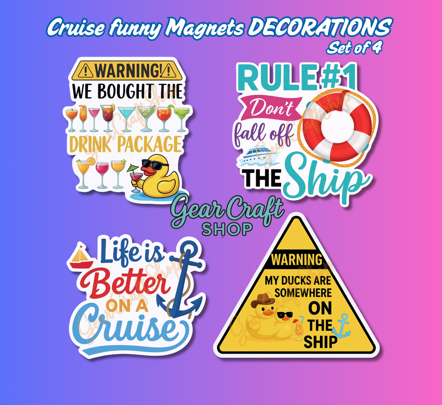 Funny Cruise Door Magnet Set – 4 Hilarious Waterproof Decorations Magnets