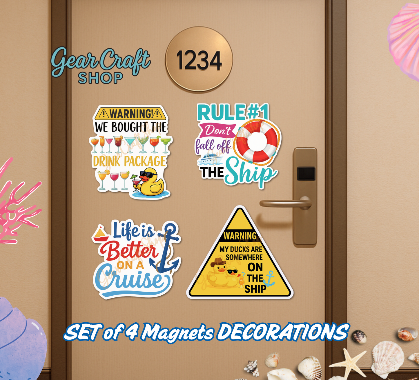 Funny Cruise Door Magnet Set – 4 Hilarious Waterproof Decorations Magnets