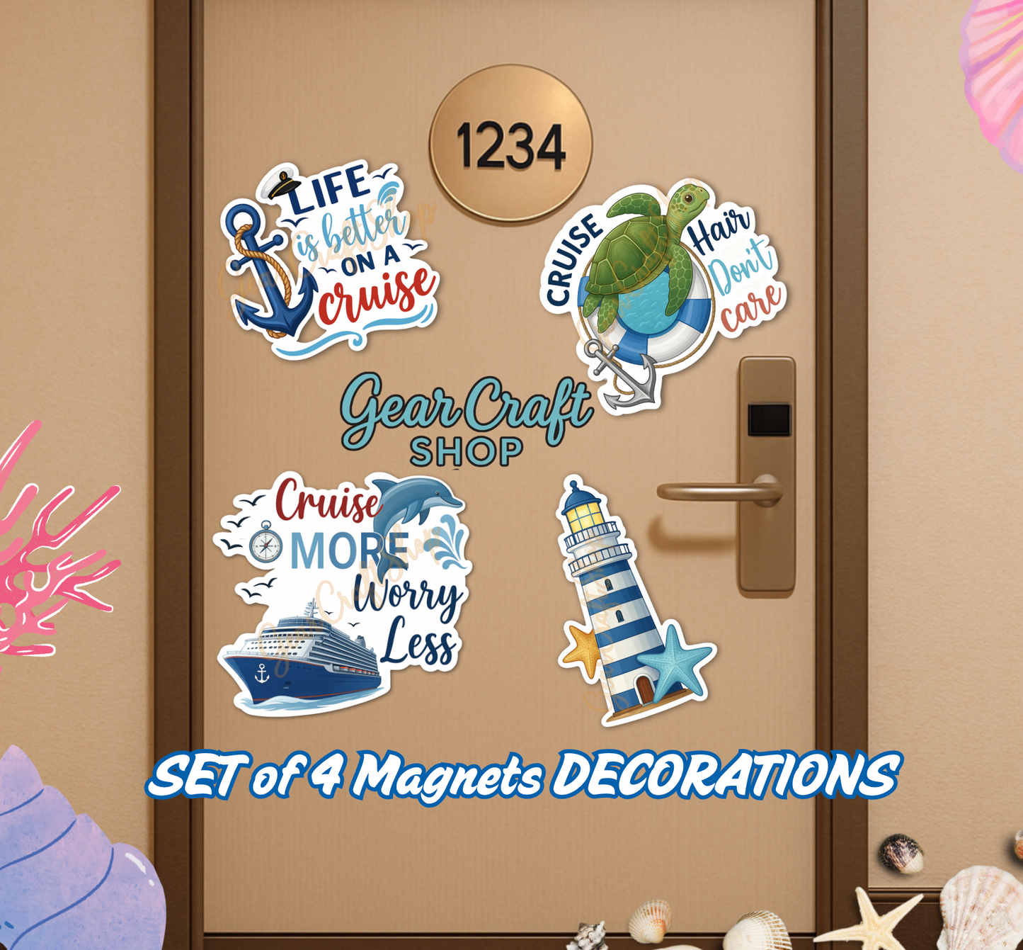 Funny Cruise Door Magnet Set – 4 Hilarious quotes Decorations Magnets