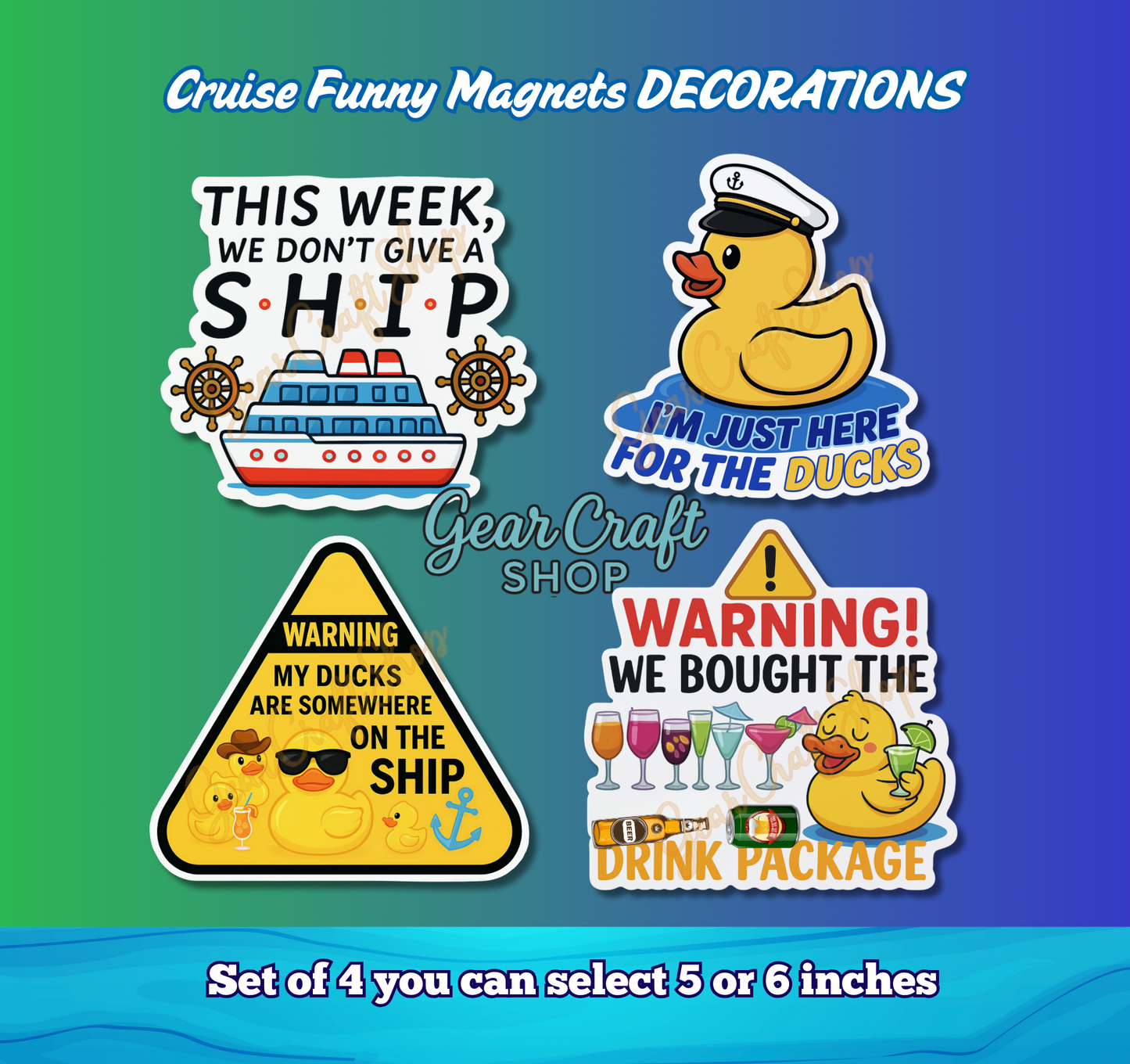 Funny Cruise Door Magnet Set – 4 Hilarious quotes & ducks Decorations Magnets
