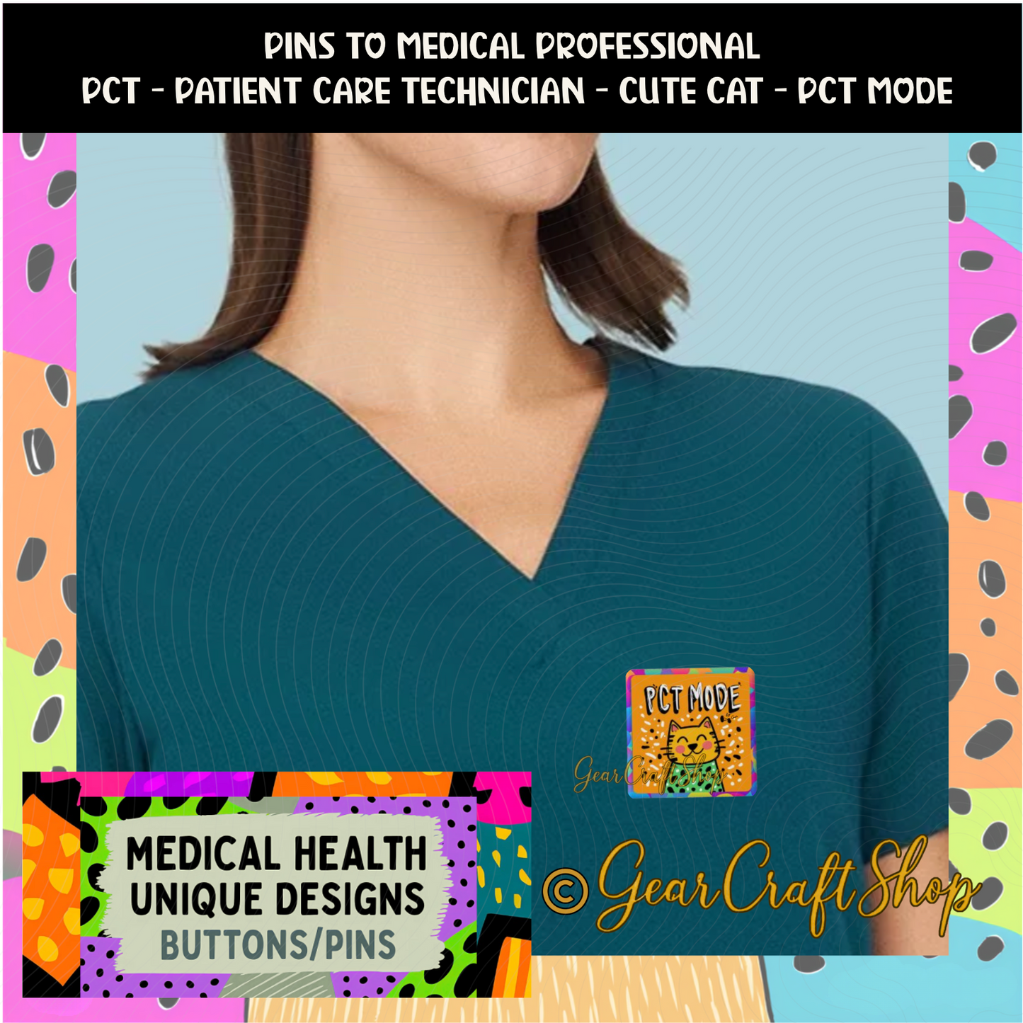 PCT Square Pin or Magnet – Patient Care Technician Gift – Medical Staff Designs