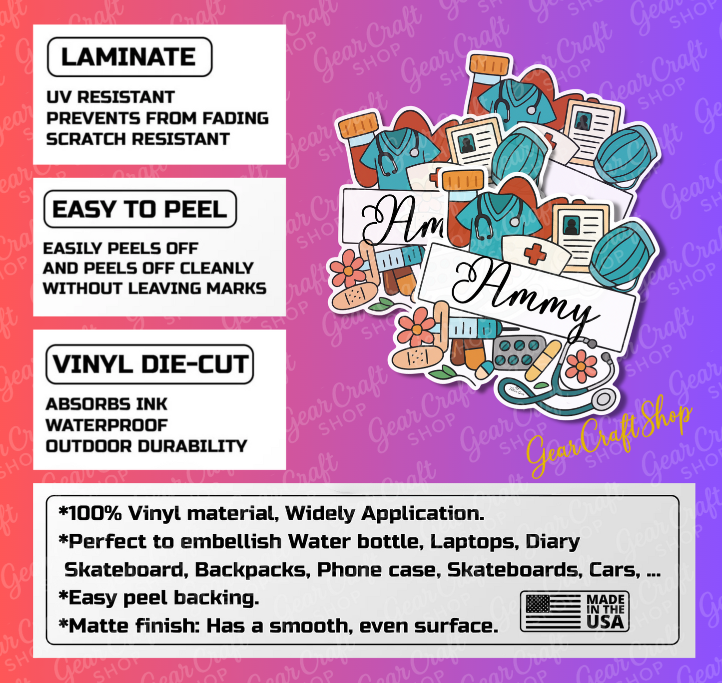 Personalized Nurse Sticker – Custom Name Medical Essentials – Exclusive GearCraftShop Design