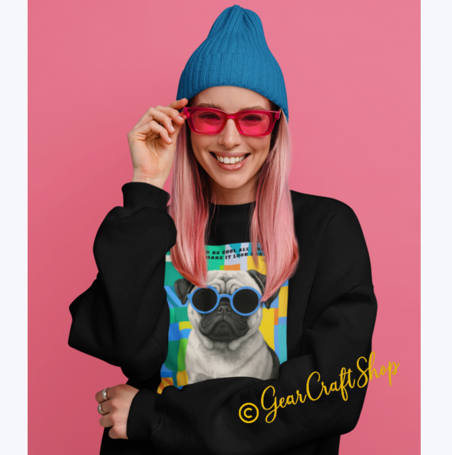 Cool Pug Sweatshirt – Fun Gift for Pet Lovers, Dog Mom, Summer Vibes, Cozy Crewneck