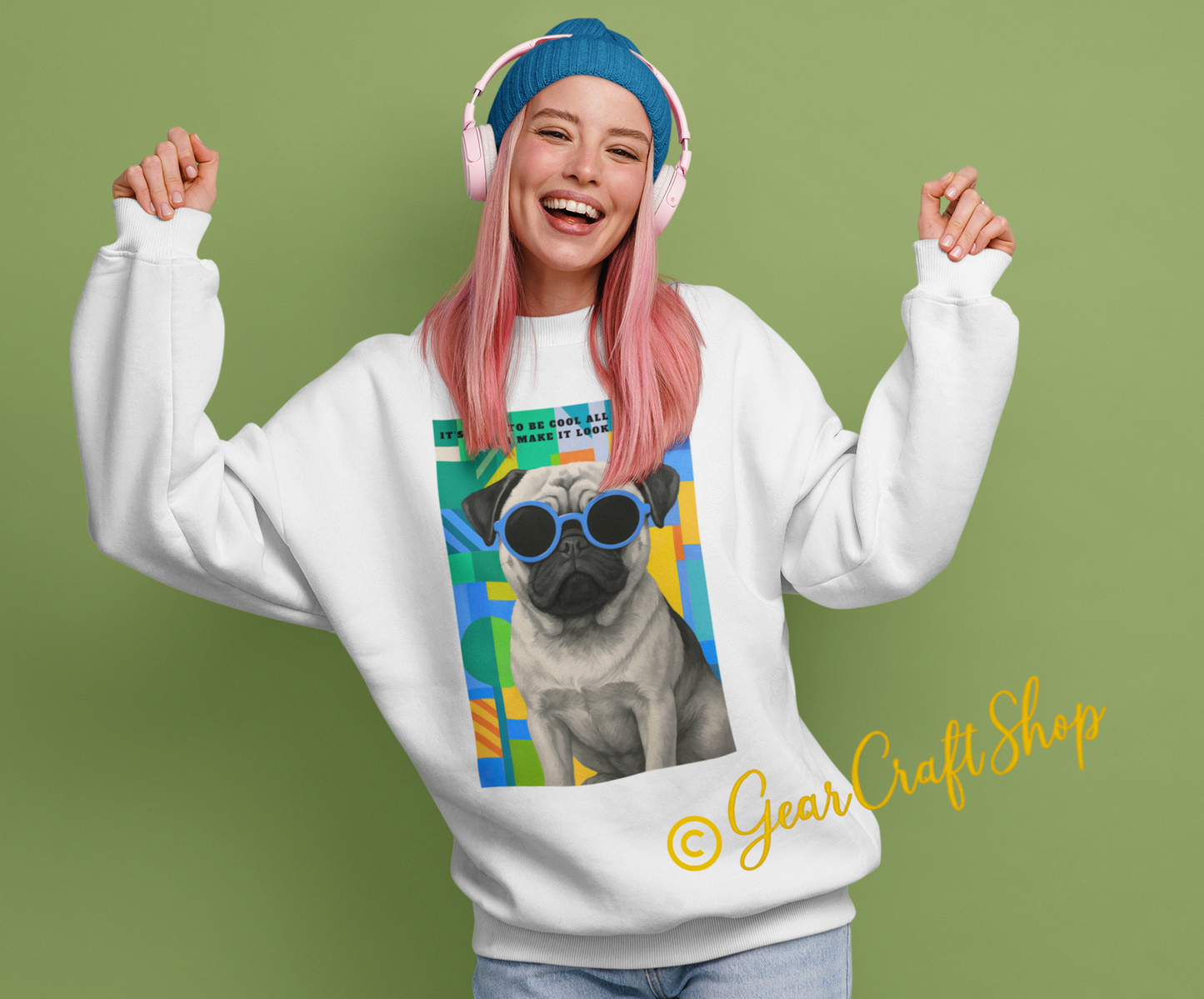 Cool Pug Sweatshirt – Fun Gift for Pet Lovers, Dog Mom, Summer Vibes, Cozy Crewneck