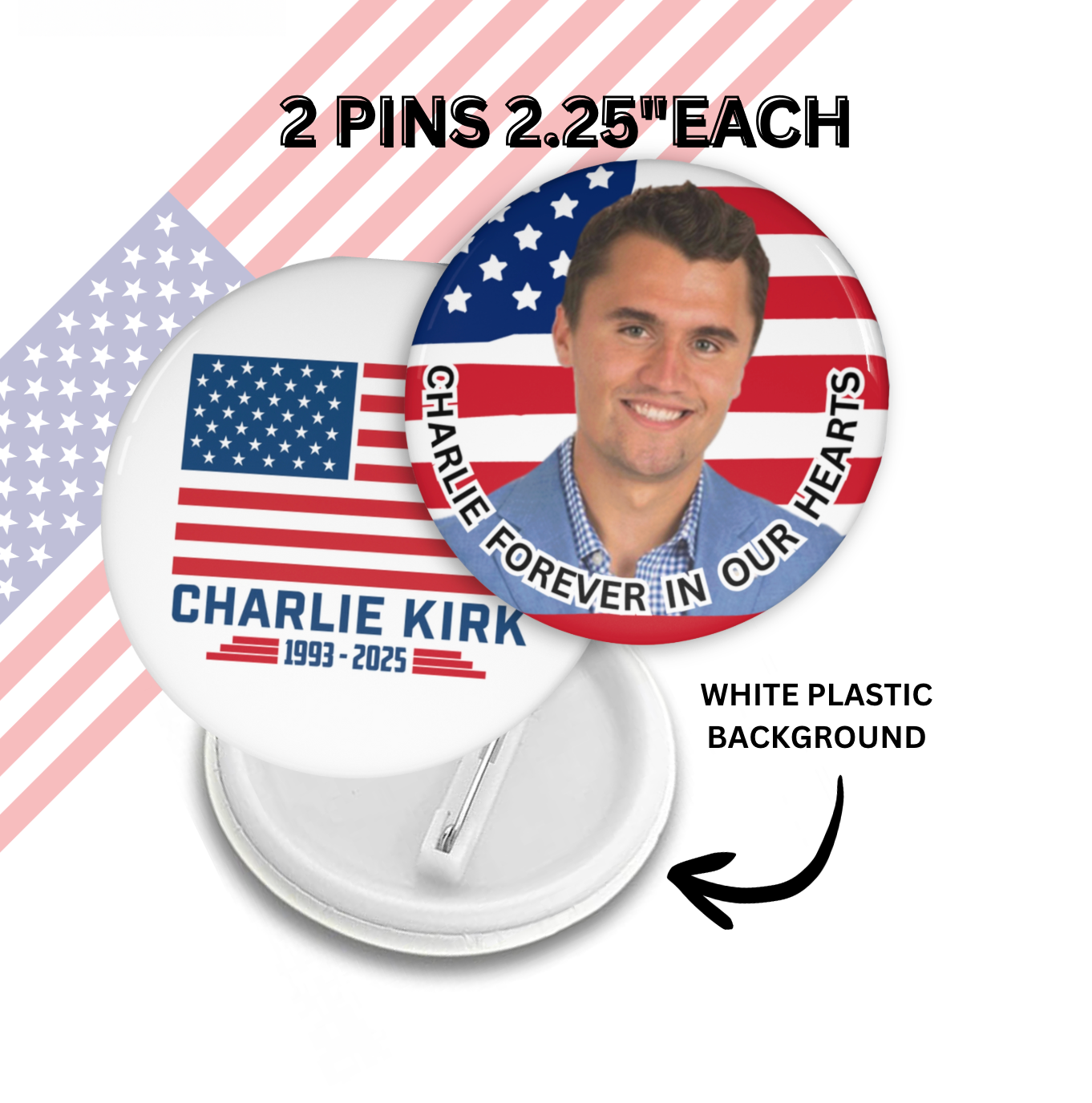 Set of 2 Styles Patriotic Pins memorial 2.25"