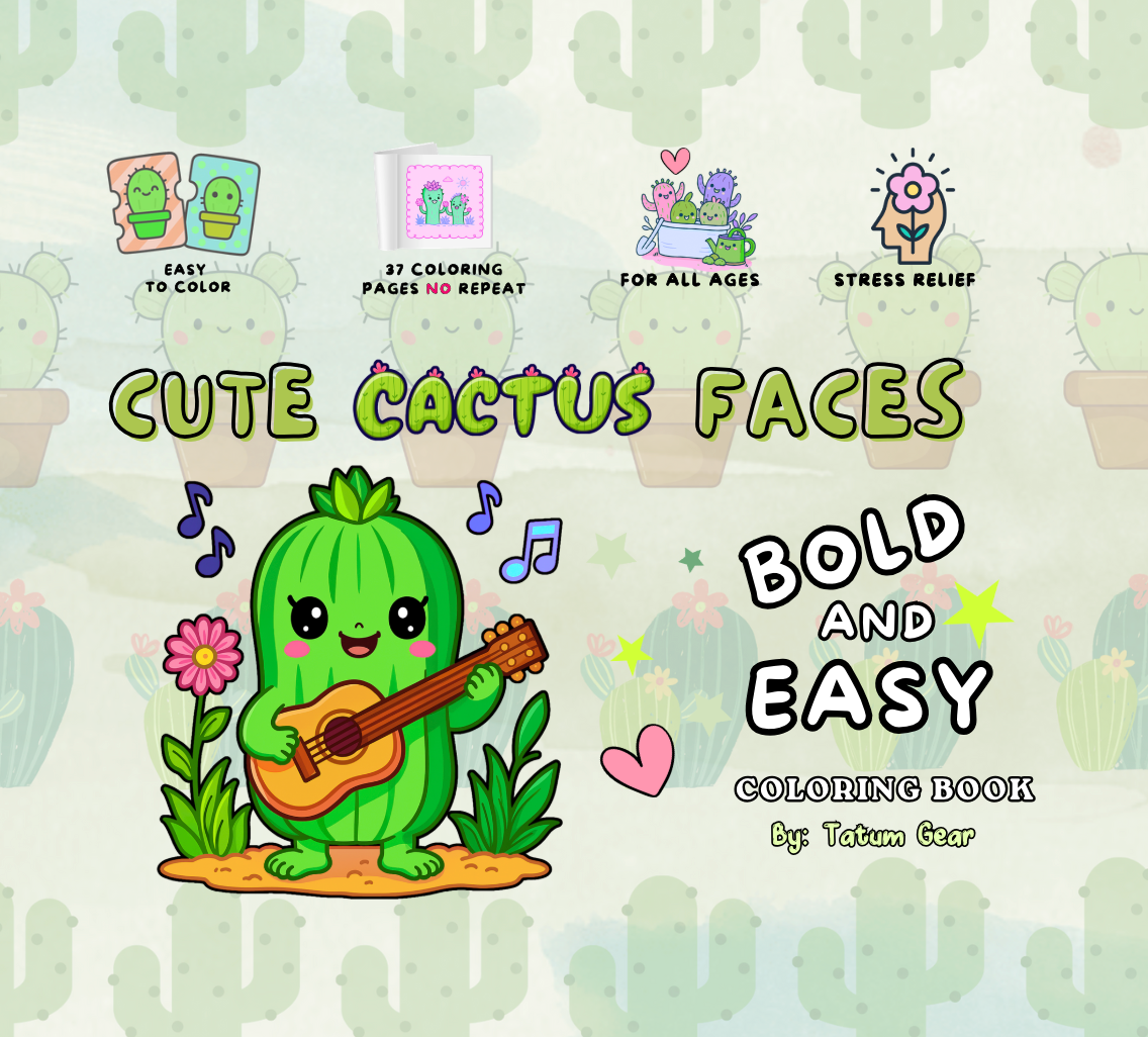 Cute Cactus Faces β Bold and Easy Coloring Book for Girls