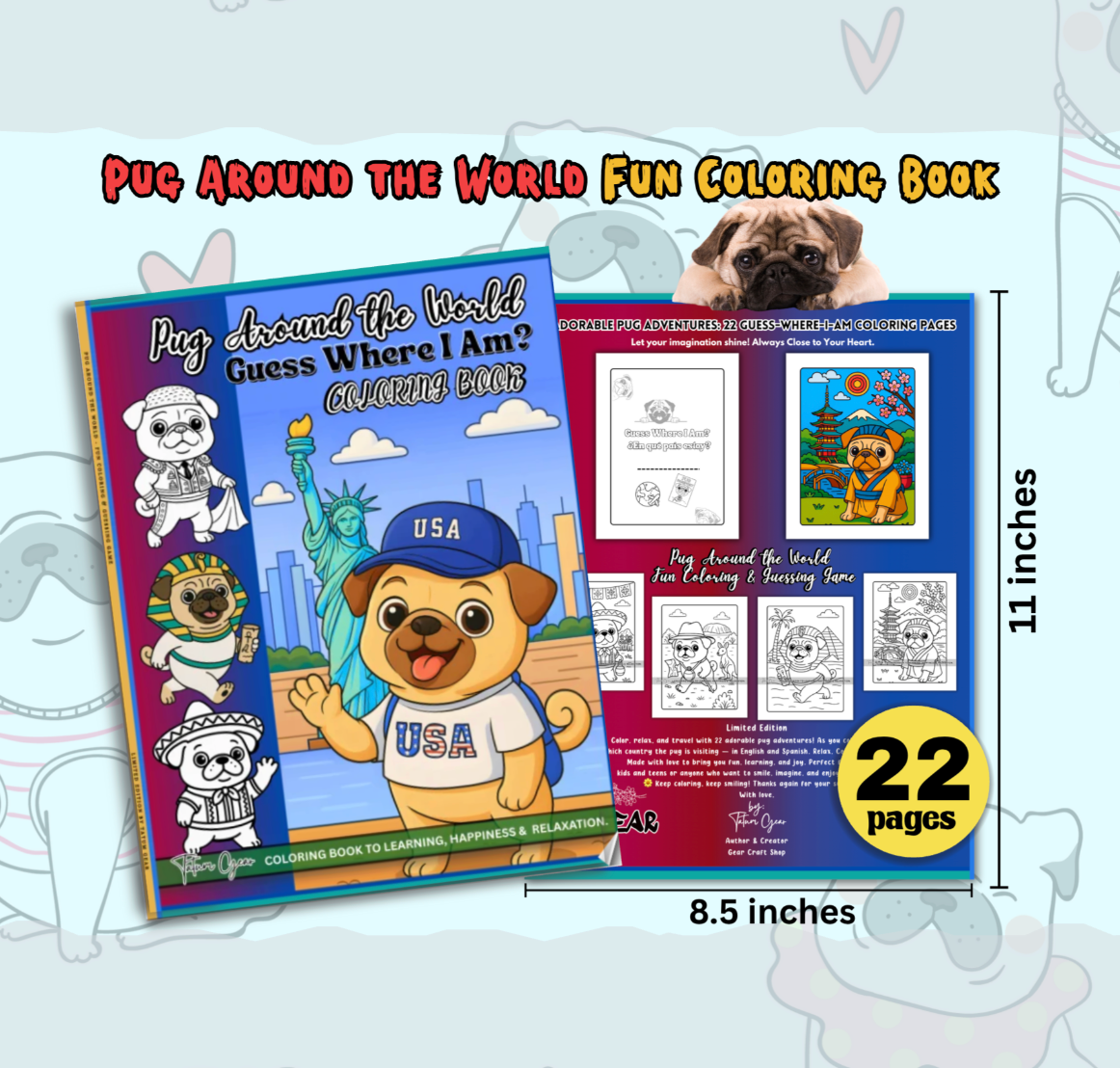 Pug Around the World: Guess Where I Am? Coloring and Educational
