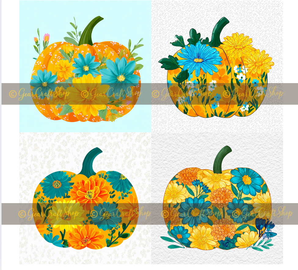 Floral Pumpkin Clipart Set β 4 Fall Designs | High-Quality PNG