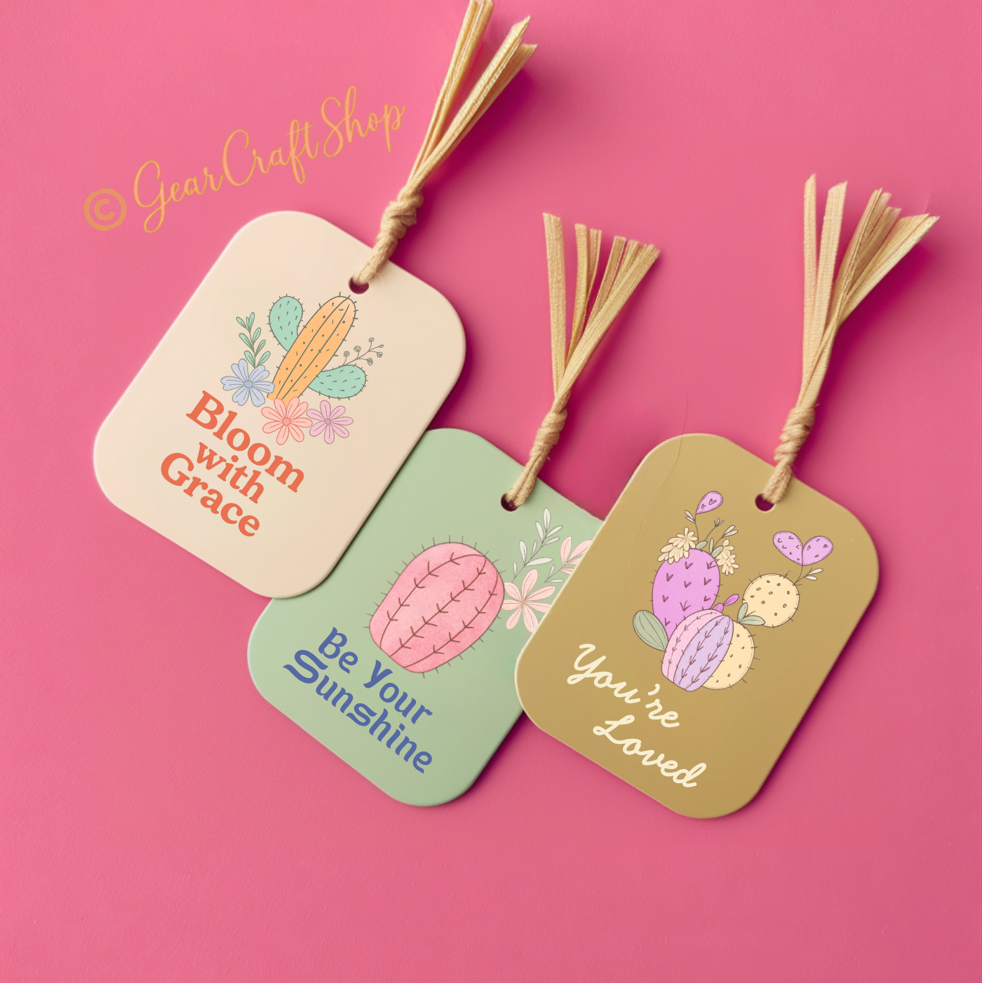 3 Cute Cactus Tags β Positive Quote Set