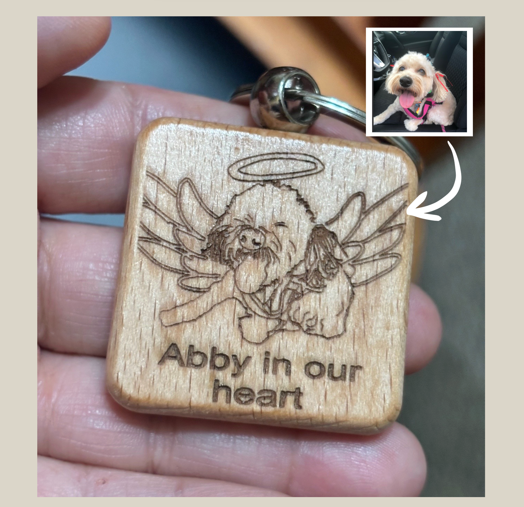 Custom memorial Pet Wooden Keychain β Hand-Drawn art