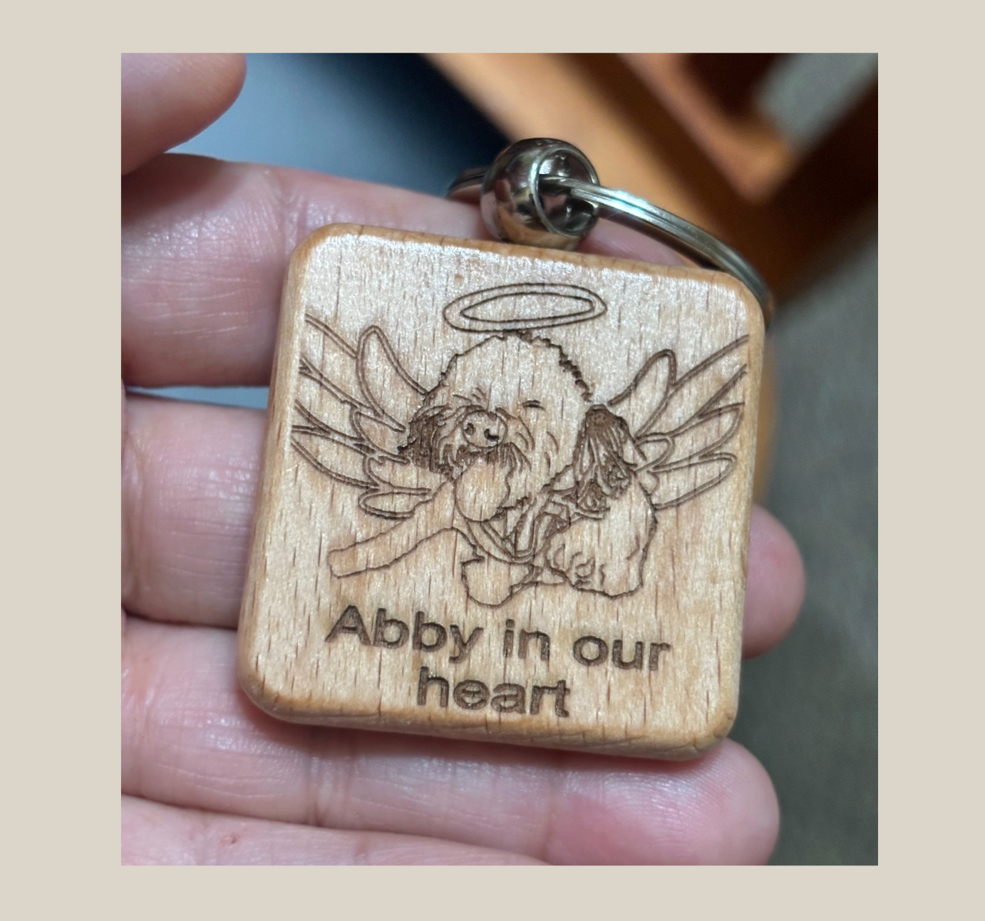 Custom memorial Pet Wooden Keychain β Hand-Drawn art