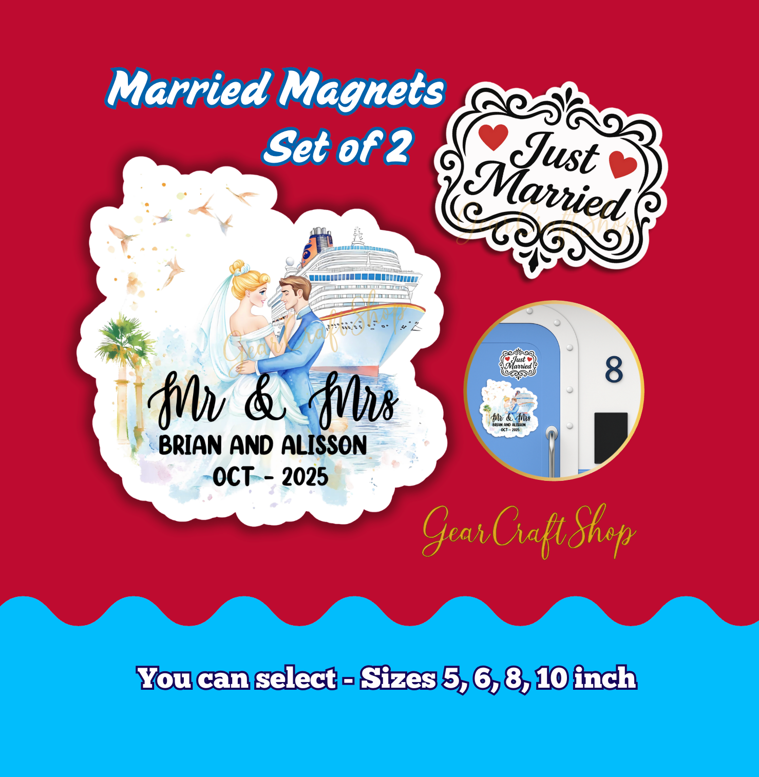Just Married Cruise Magnet Set β Personalized Wedding Keepsake