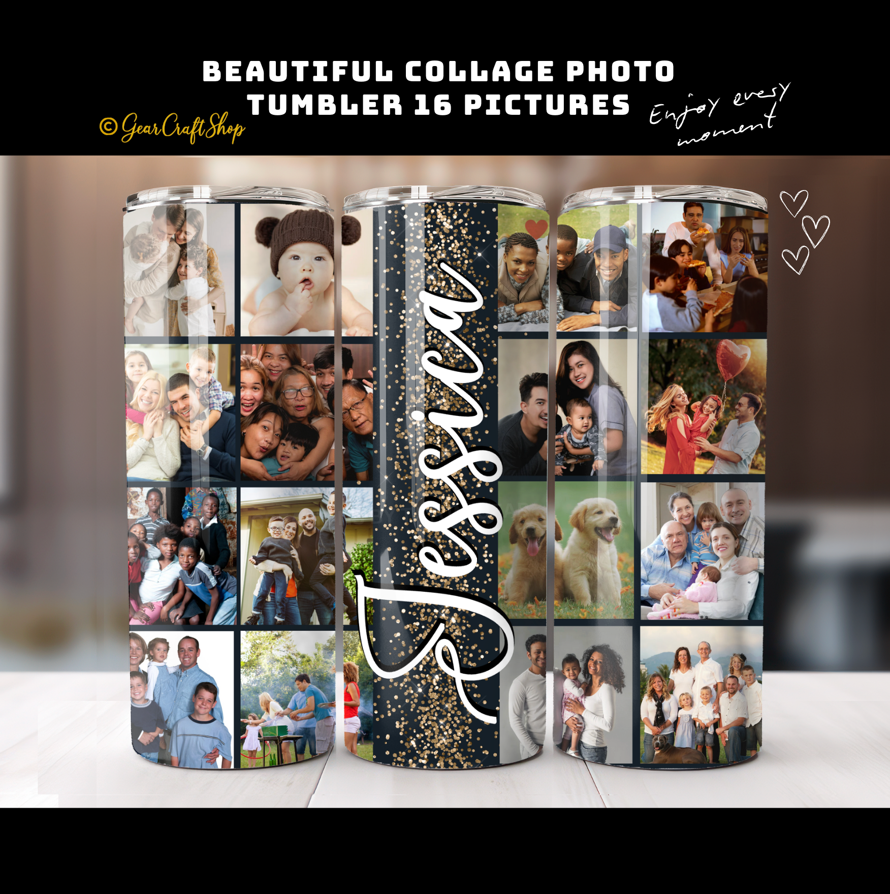 Custom 16-Photo Collage Tumbler - 20oz Personalized