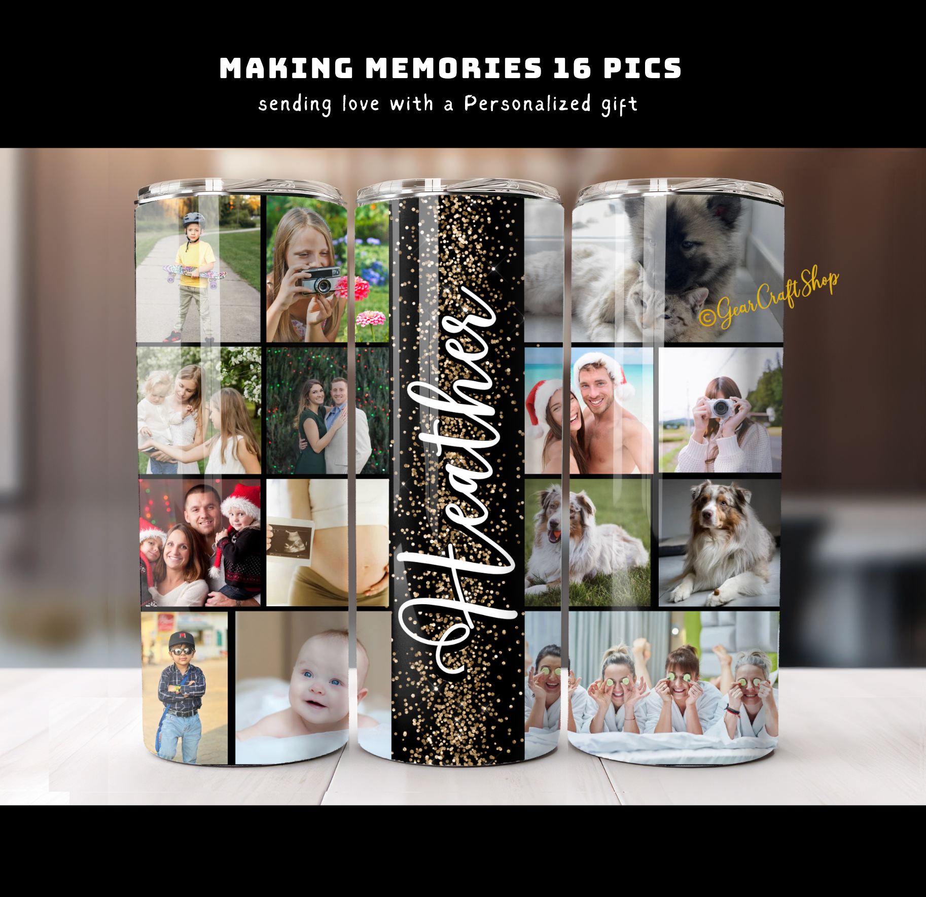 Custom 16-Photo Collage Tumbler - 20oz Personalized