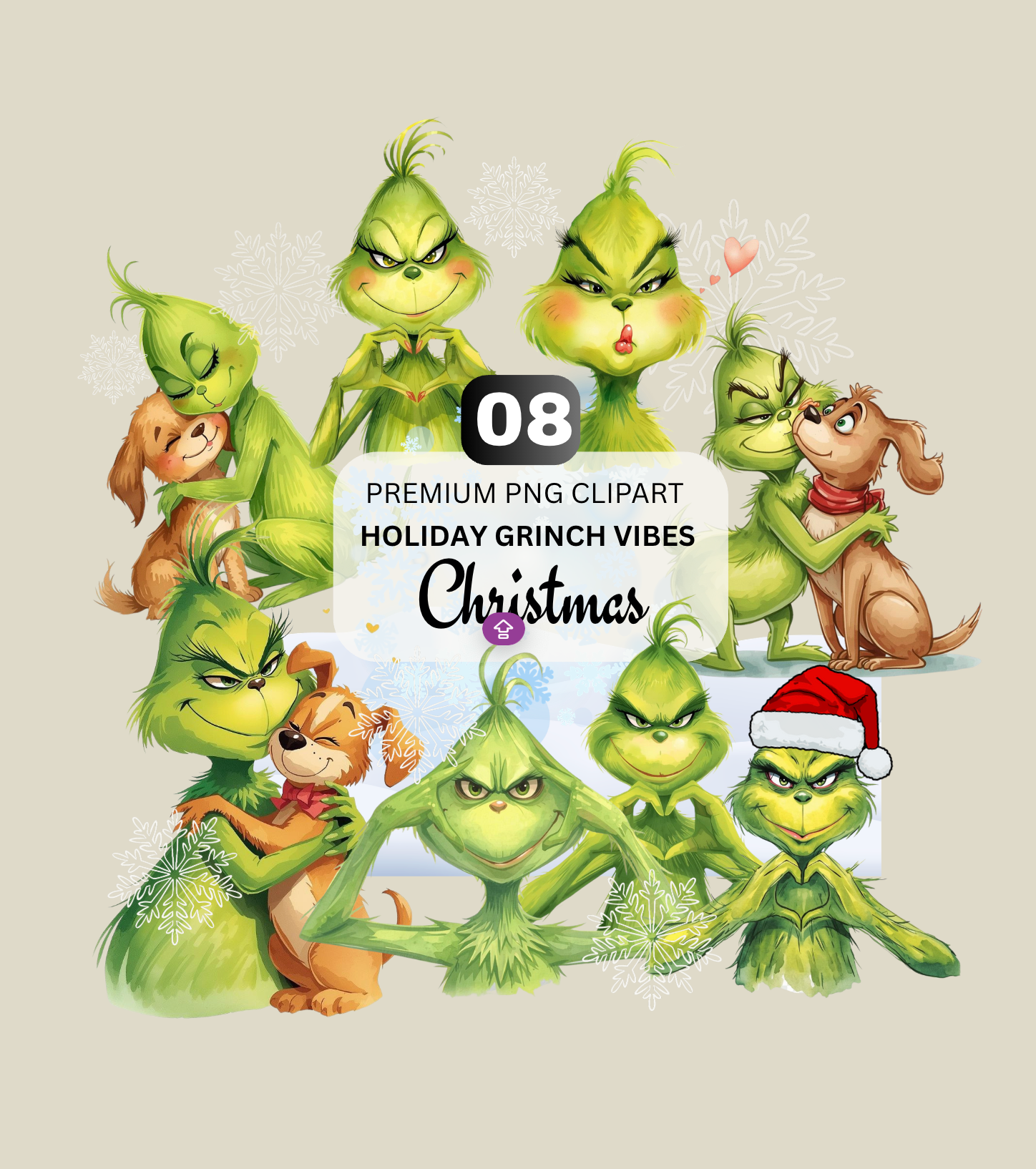 Holiday Grinch Vibes - Christmas Clipart Bundle | 08 PNG Files