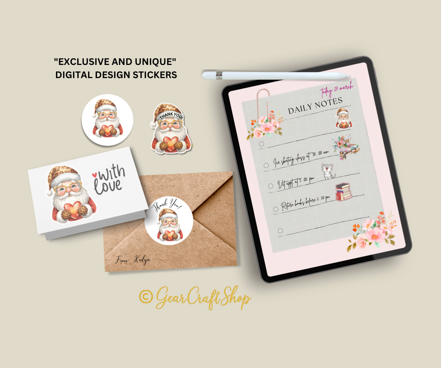 Cute Santa Heat - Christmas Clipart Digital Stickers | 08 PNG Files