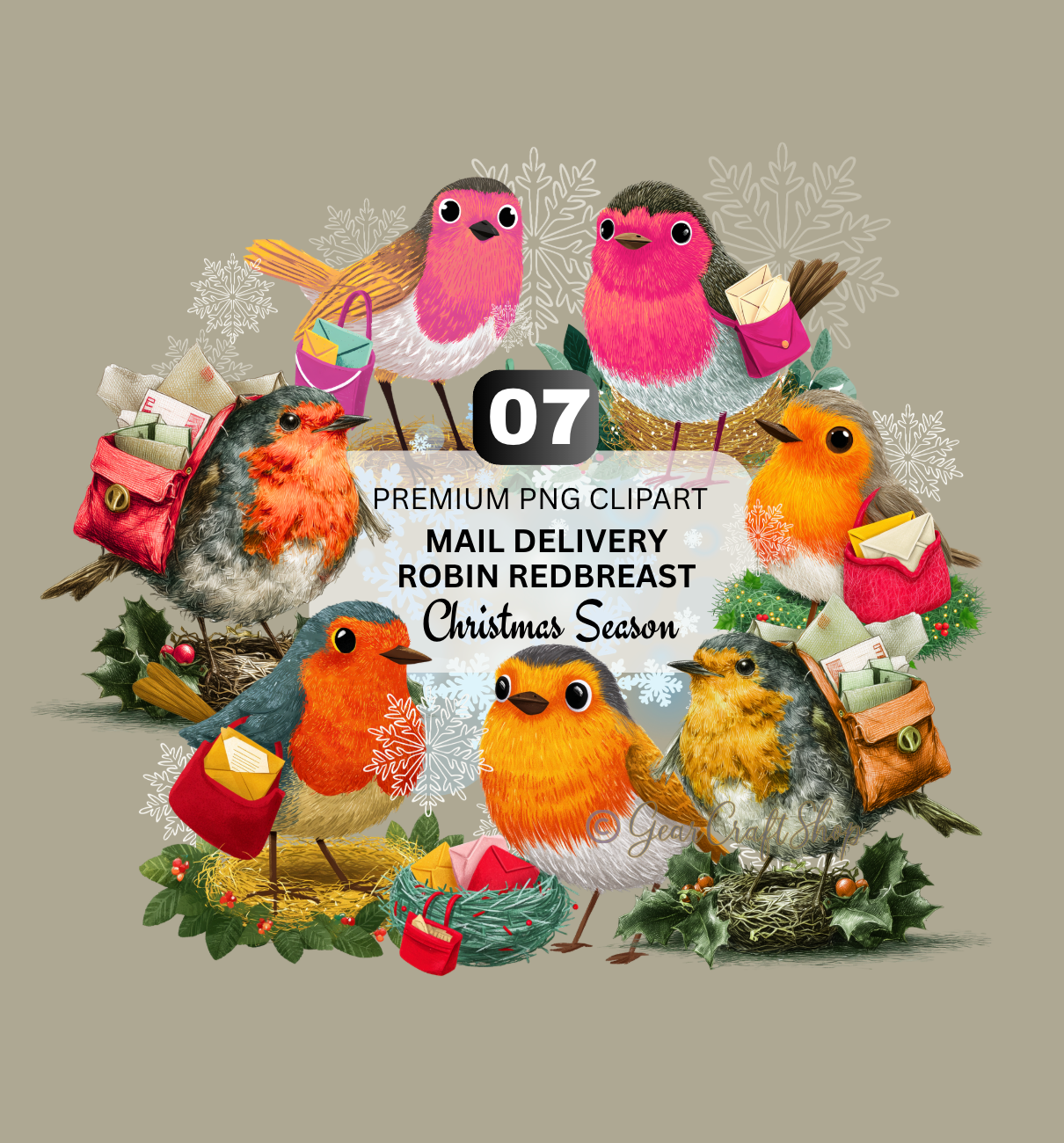 Mail Delivery Robin Redbreast - Christmas Clipart | 07 PNG Files