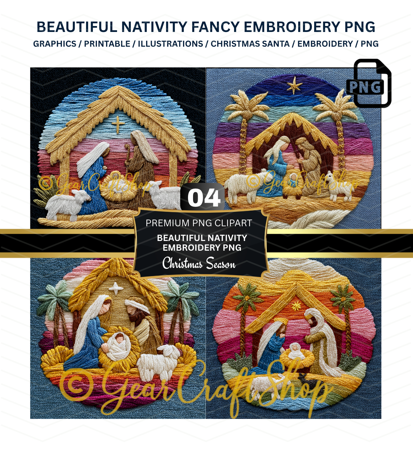 Beautiful Nativity - Christmas Embroidery Clipart | 04 PNG Files