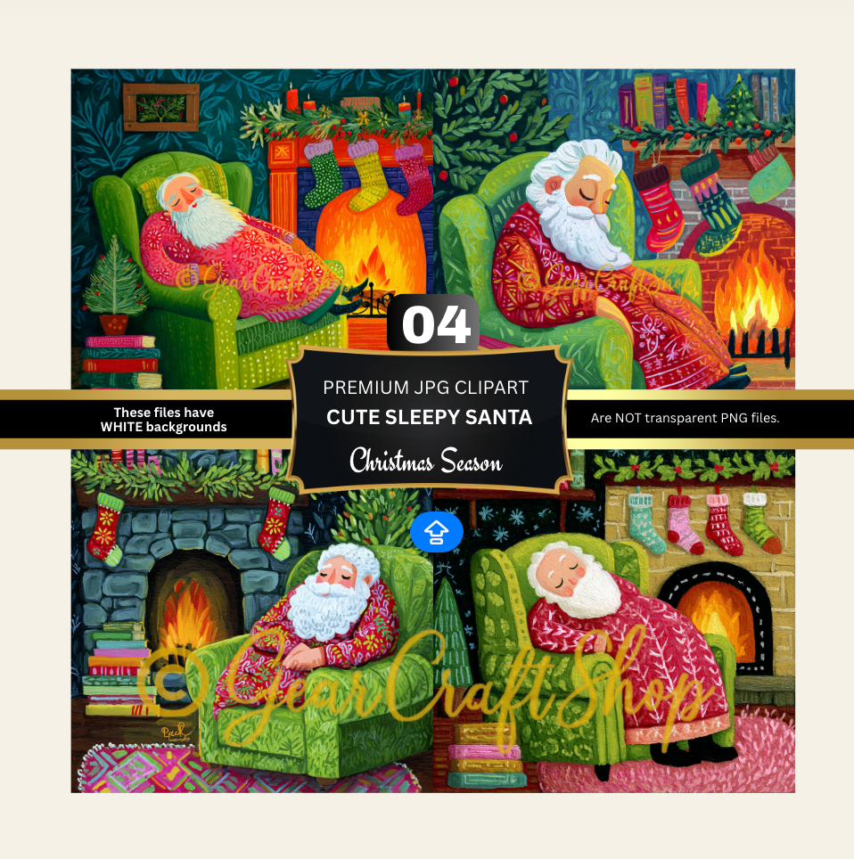 Cute sleepy SANTA 4 Clipart | JPG Bundle File