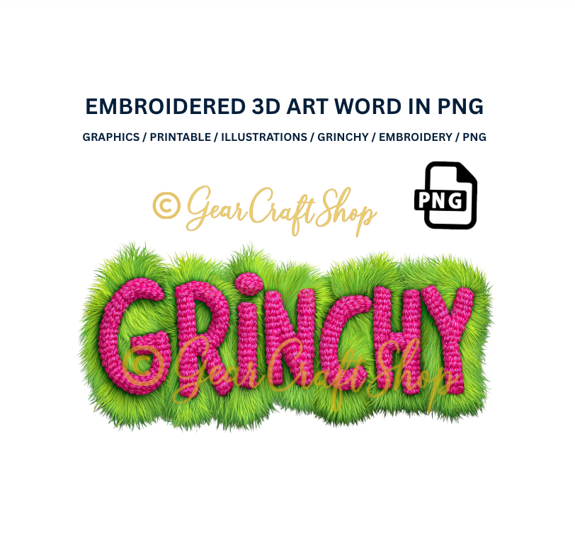 Grinchy Embroidery Art - Christmas Clipart | PNG File