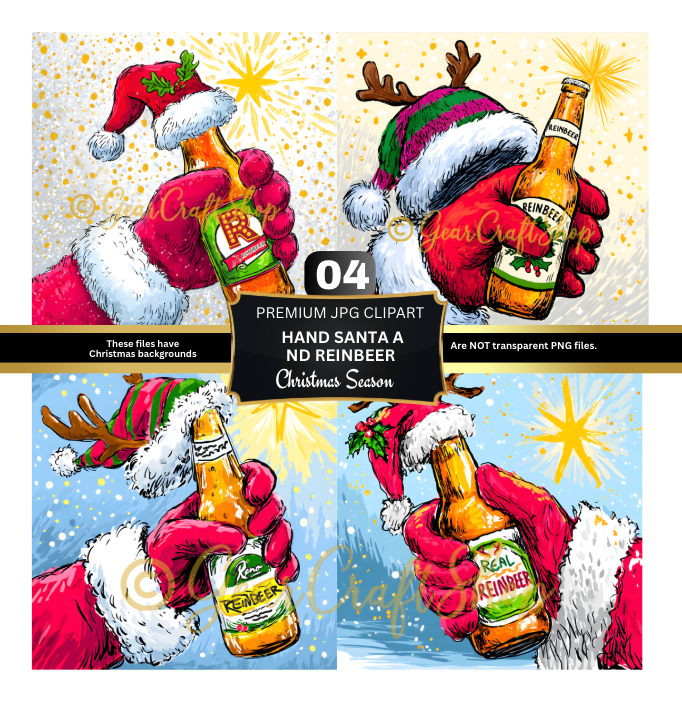 Hand Santa and Reinbeer 4 Clipart | JPG Bundle File