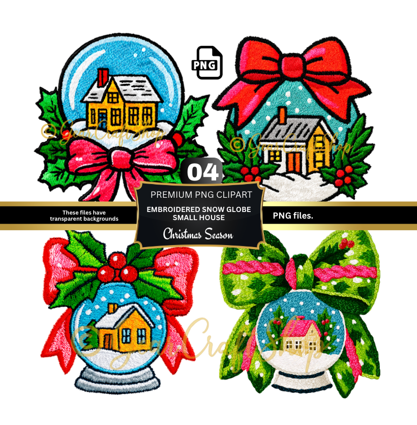 embroidered snow globe small house - Set Clipart | 04 PNG Files
