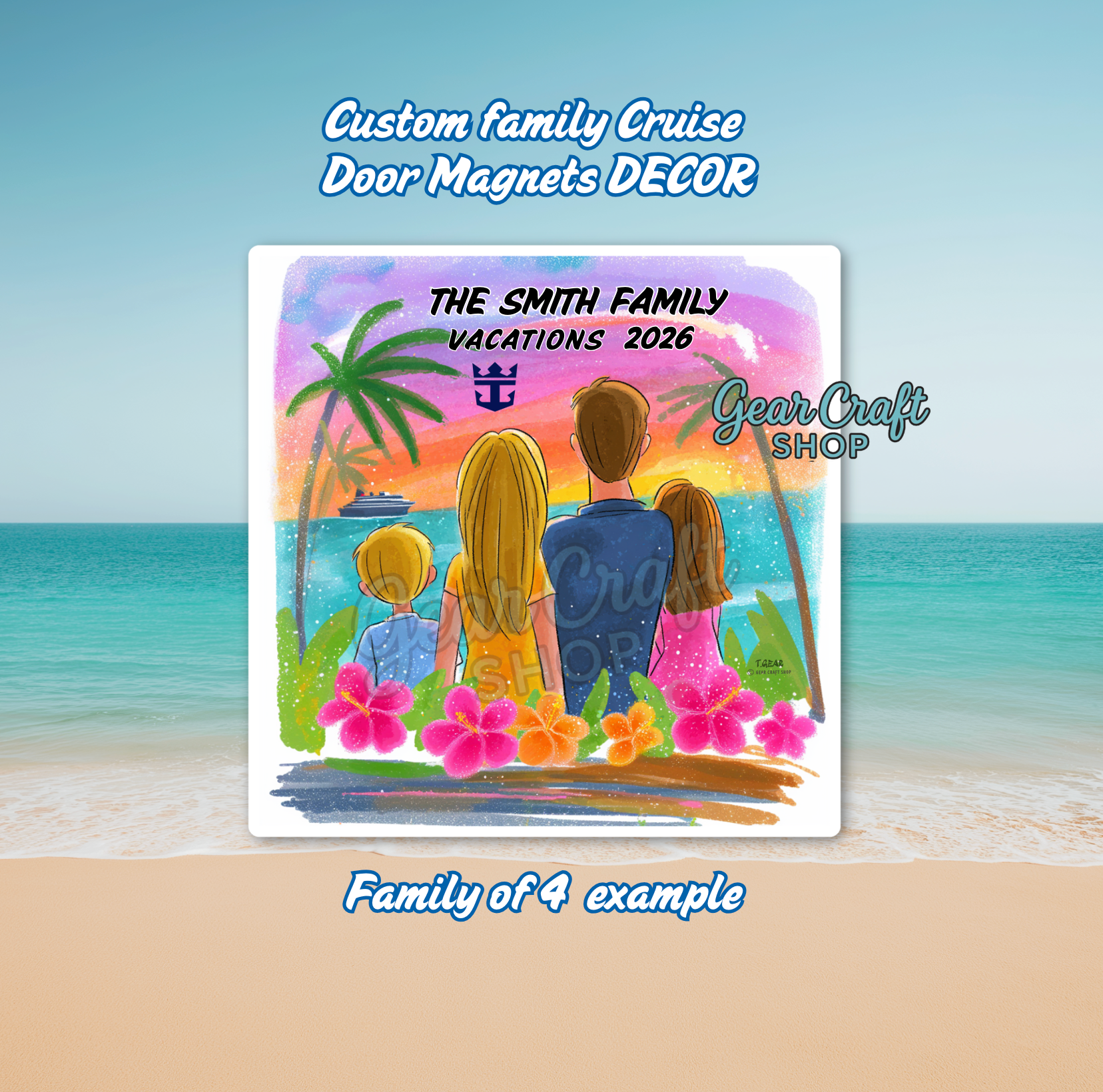 Custom Family Cruise Magnet – Unique and cute Watercolor Up to 5 Members